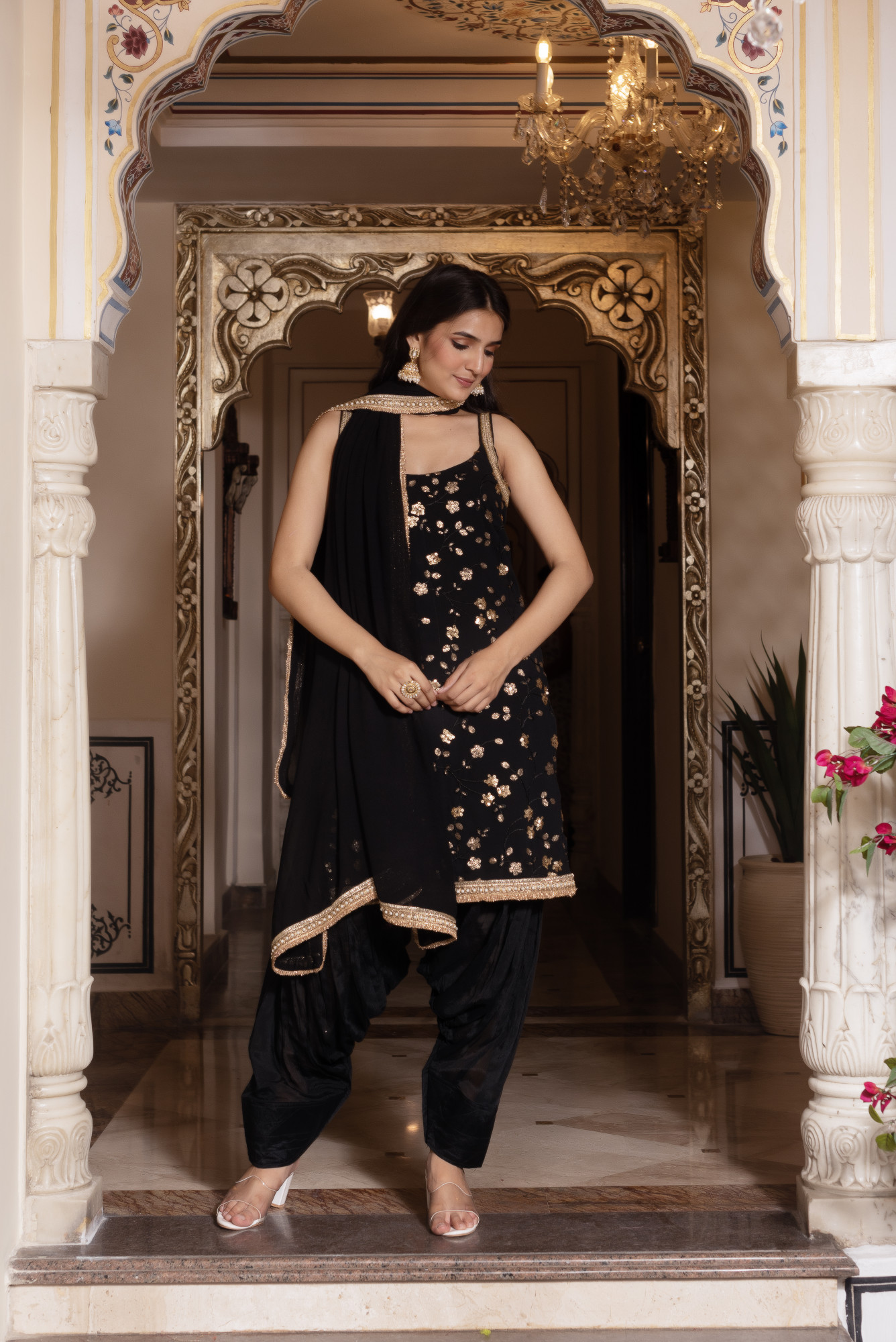 Black Embroidery Sharara Set