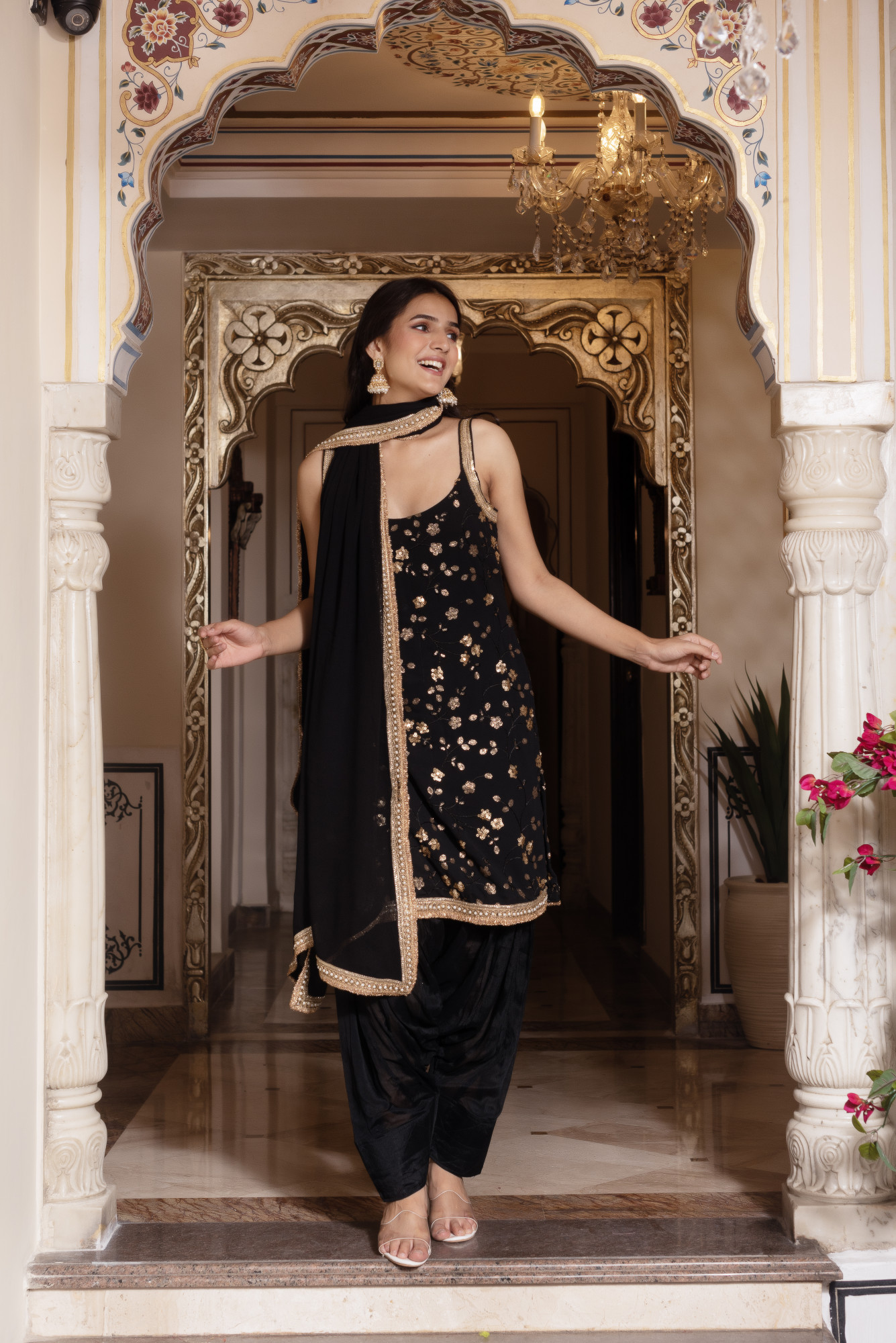 Black Embroidery Sharara Set