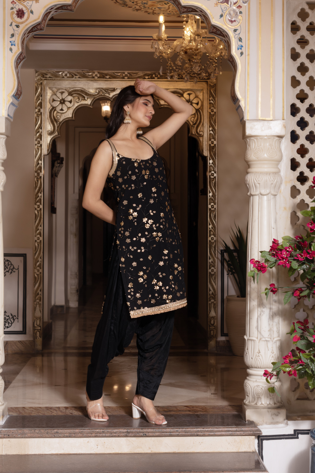 Black Embroidery Sharara Set