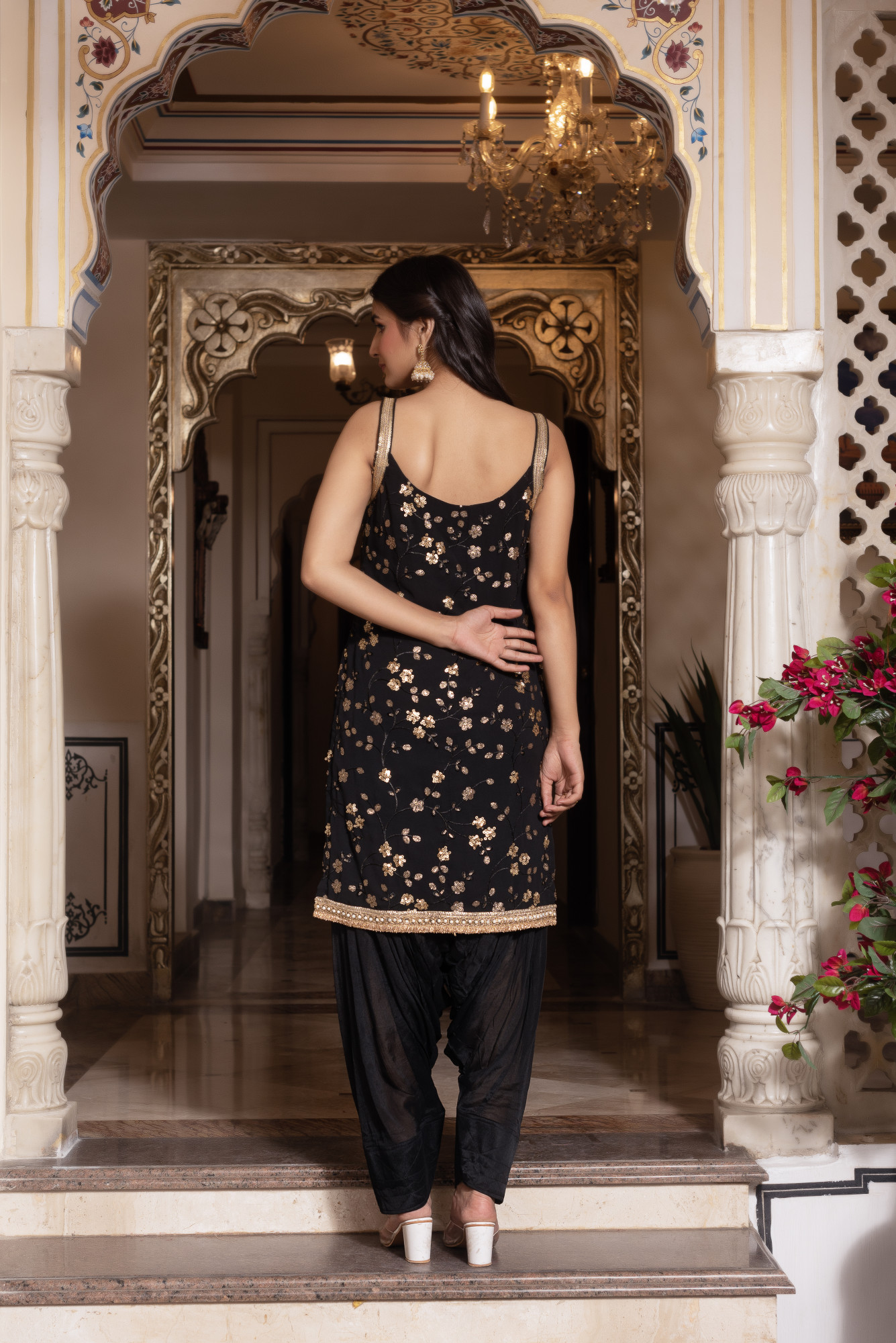 Black Embroidery Sharara Set