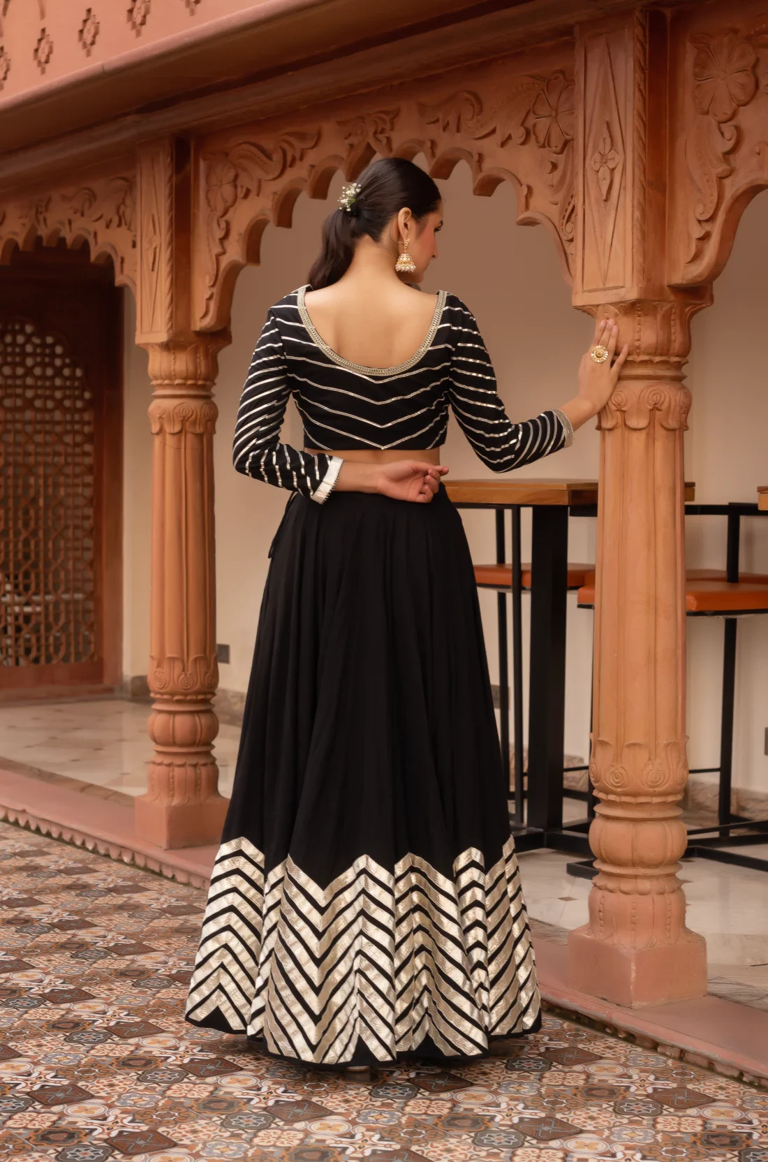 Black Gottapati Lehenga Set