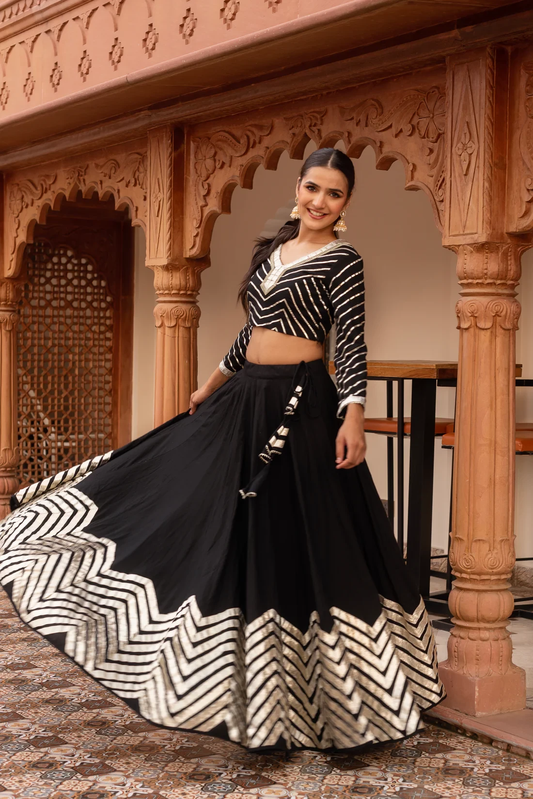 Black Gottapati Lehenga Set