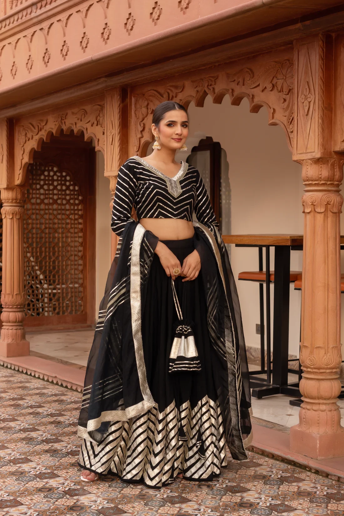 Black Gottapati Lehenga Set