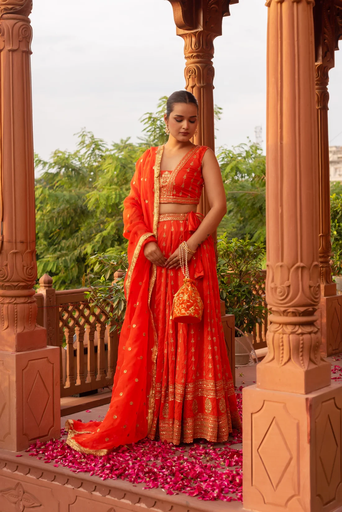 Orange Embroidery Lehenga Set