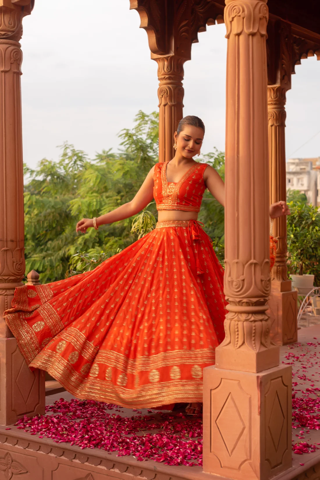 Orange Embroidery Lehenga Set