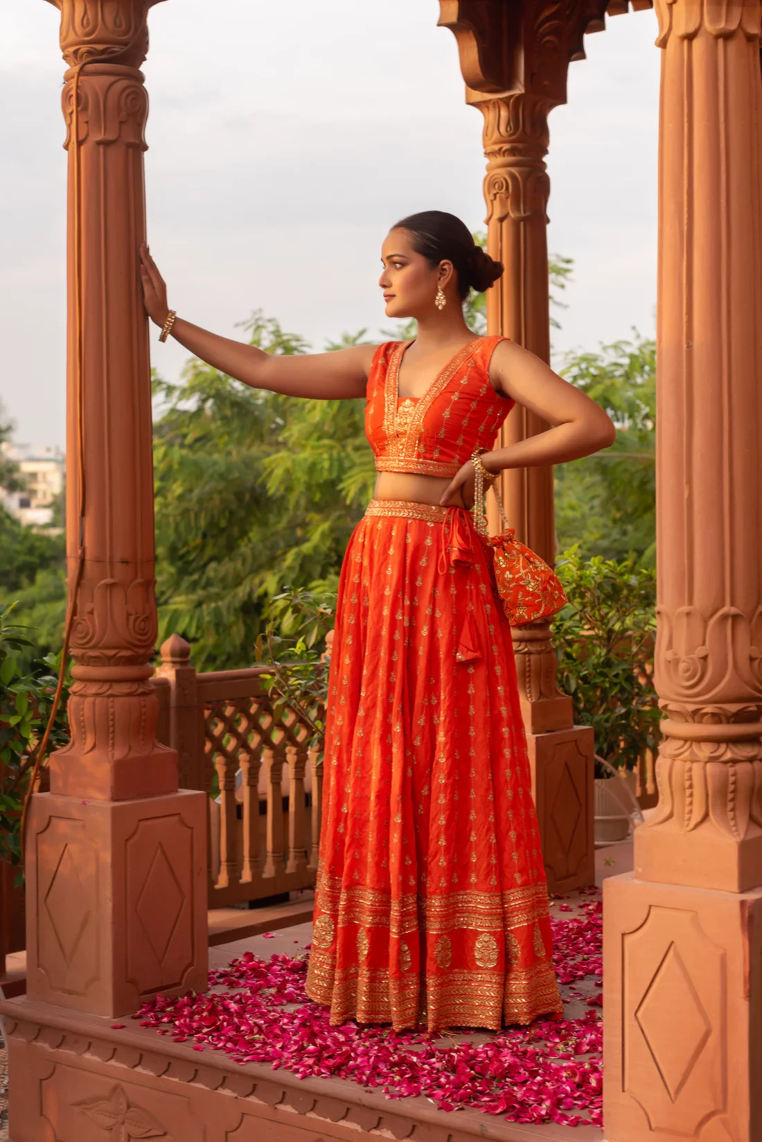 Orange Embroidery Lehenga Set