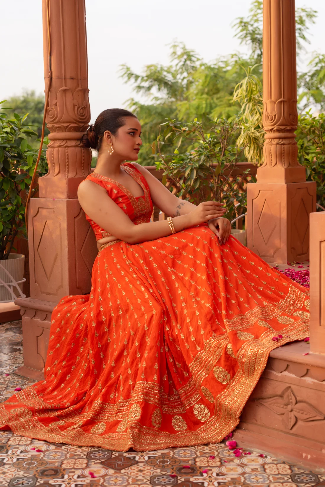 Orange Embroidery Lehenga Set