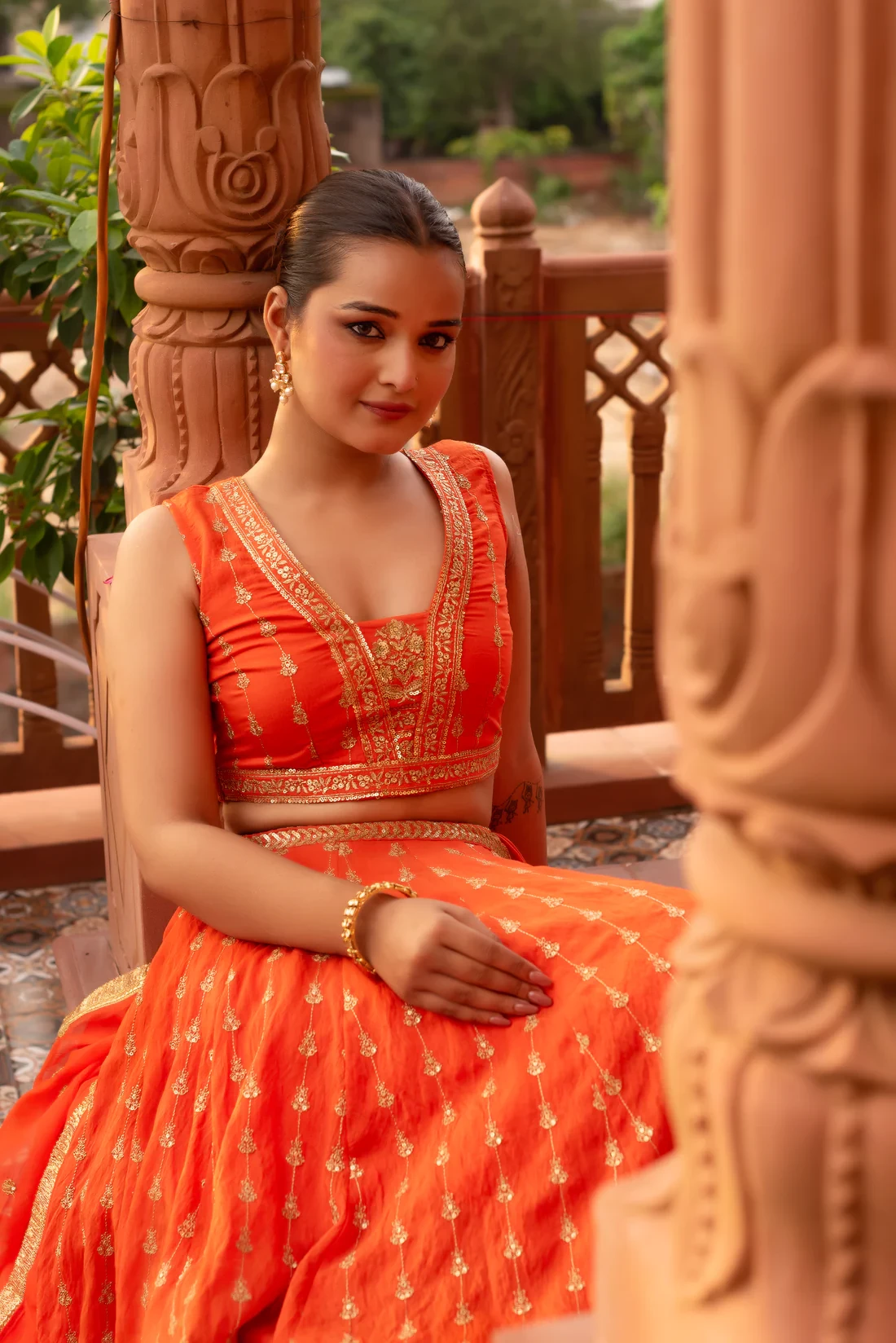 Orange Embroidery Lehenga Set