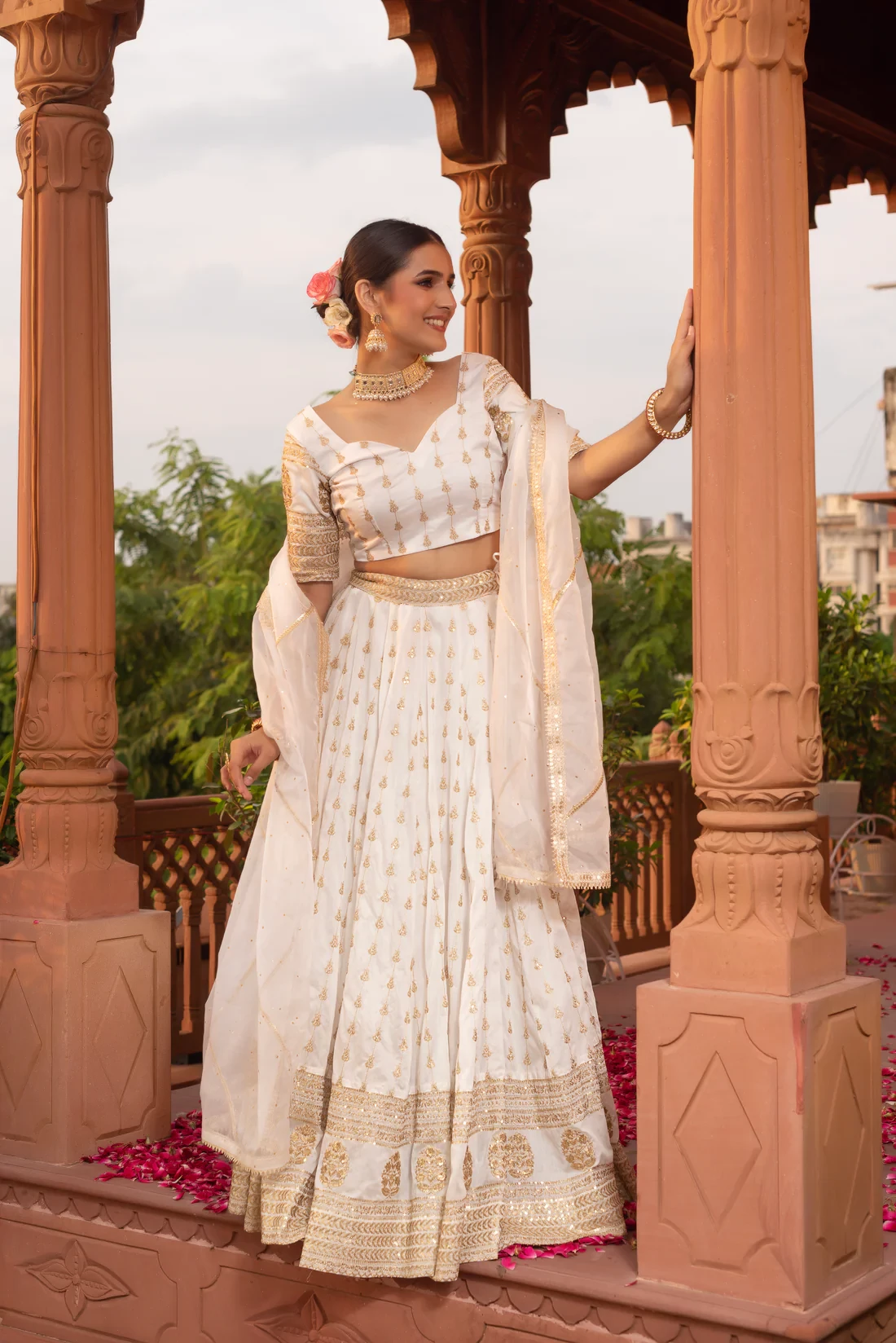White Embroidery Lehenga Set