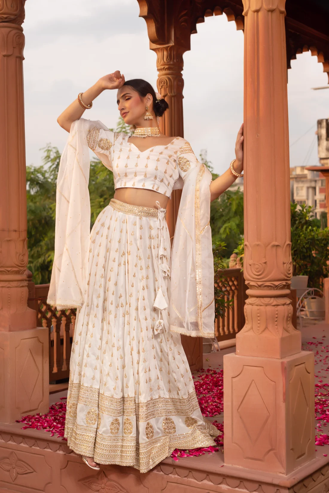 White Embroidery Lehenga Set