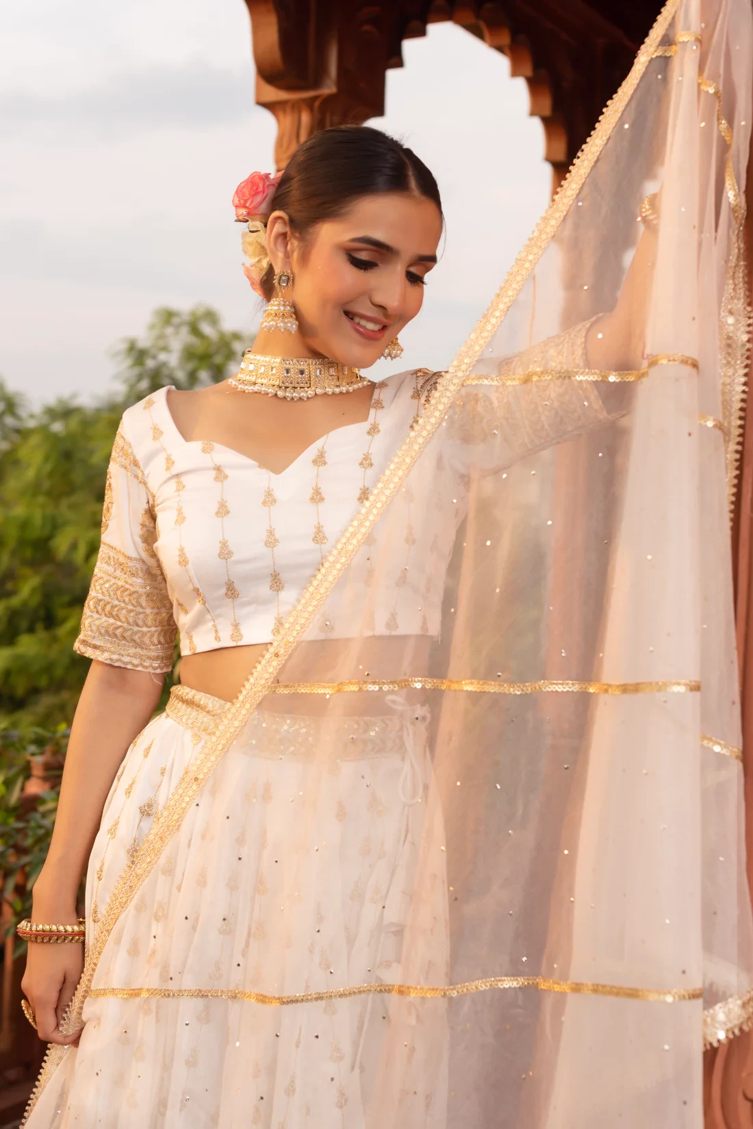 White Embroidery Lehenga Set