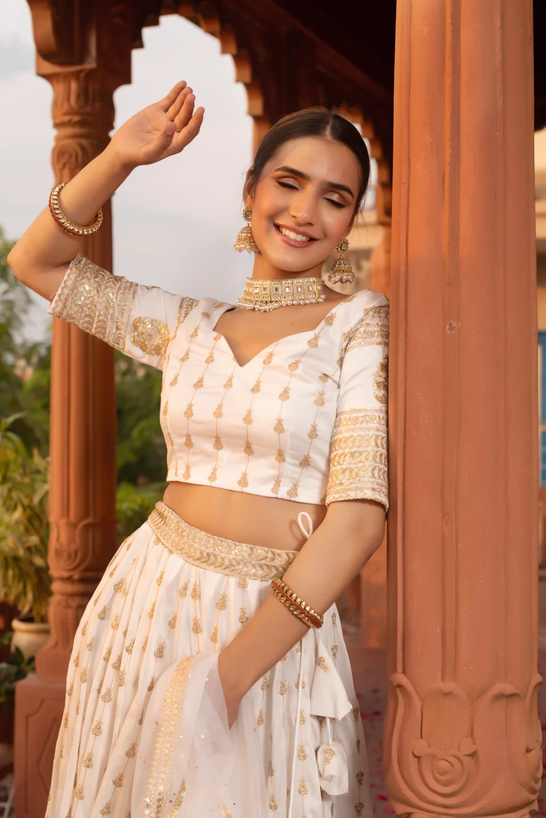 White Embroidery Lehenga Set