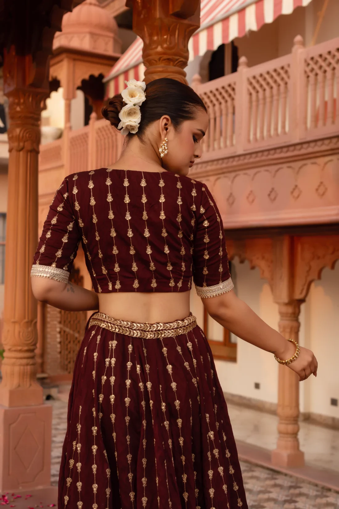 Wine Embroidery Lehenga Set