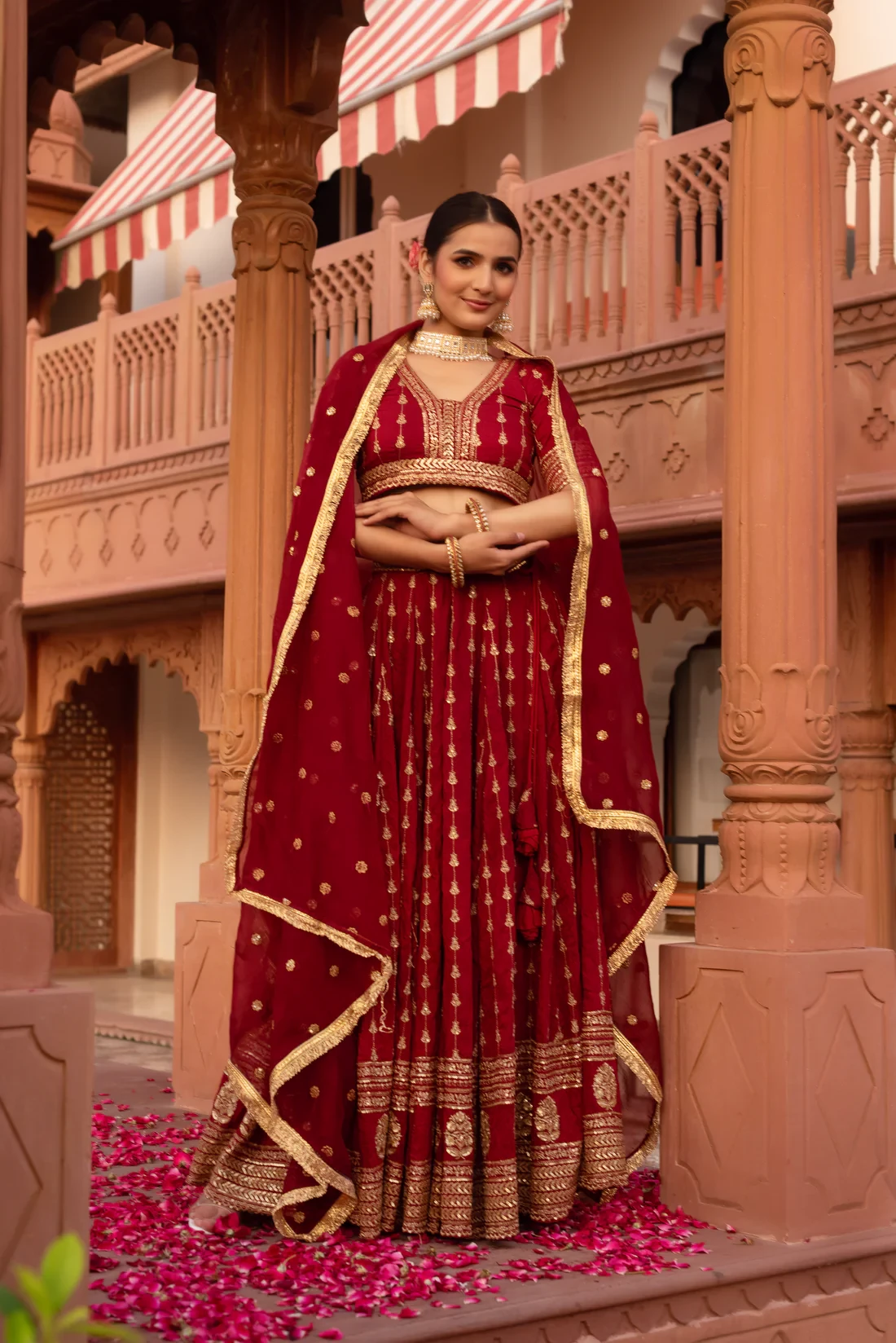 Red Embroidery Lehenga Set