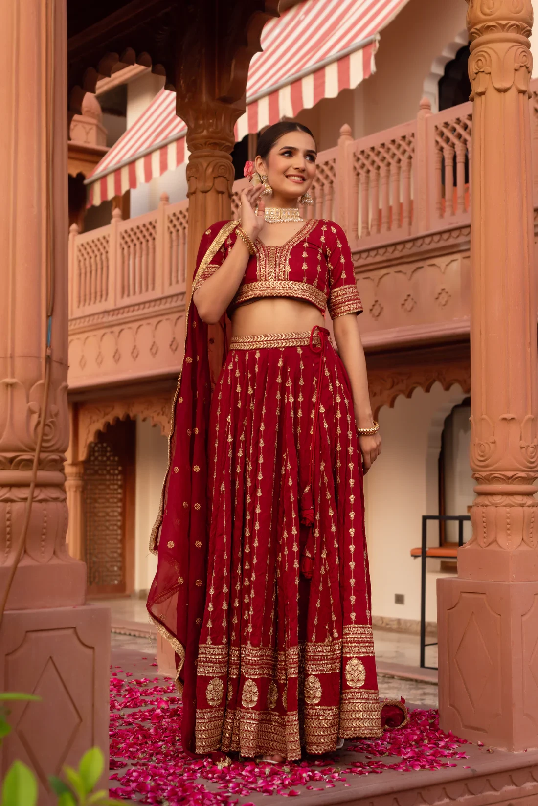 Red Embroidery Lehenga Set