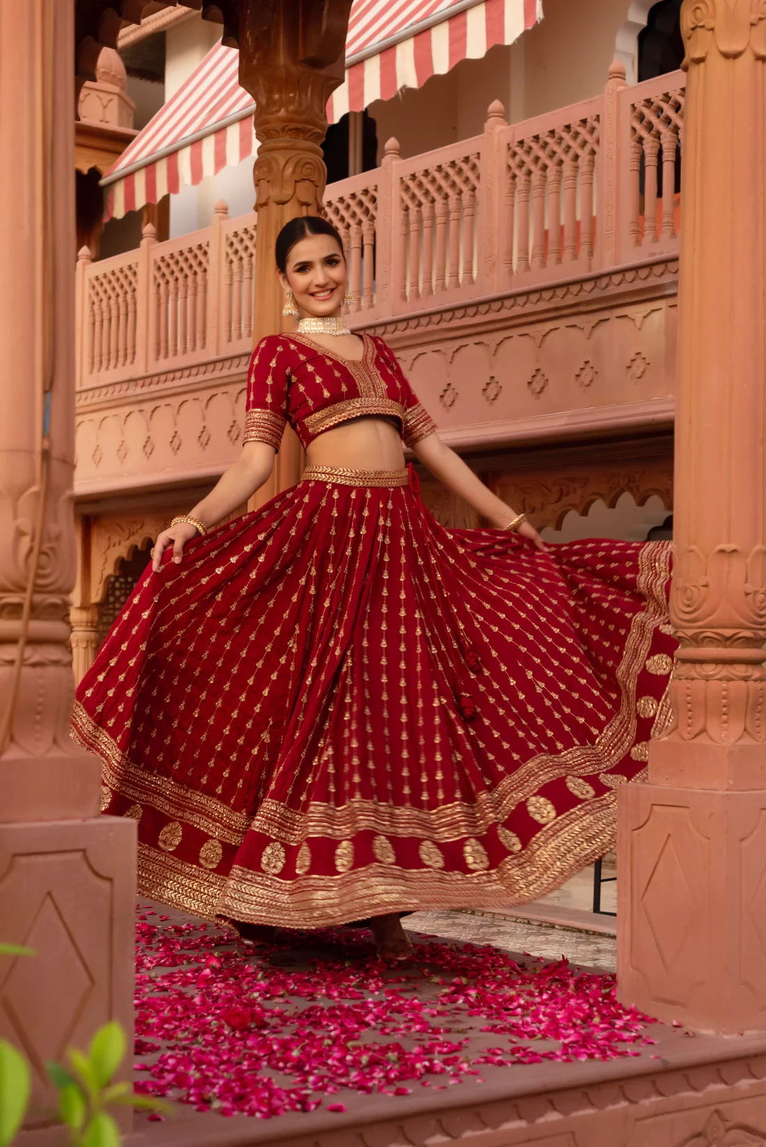 Red Embroidery Lehenga Set