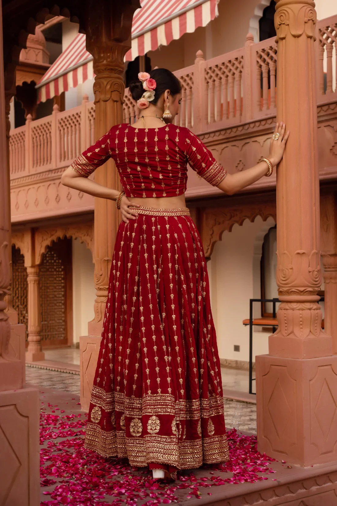 Red Embroidery Lehenga Set