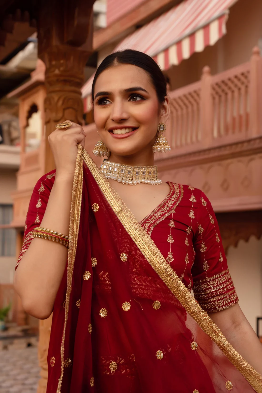 Red Embroidery Lehenga Set