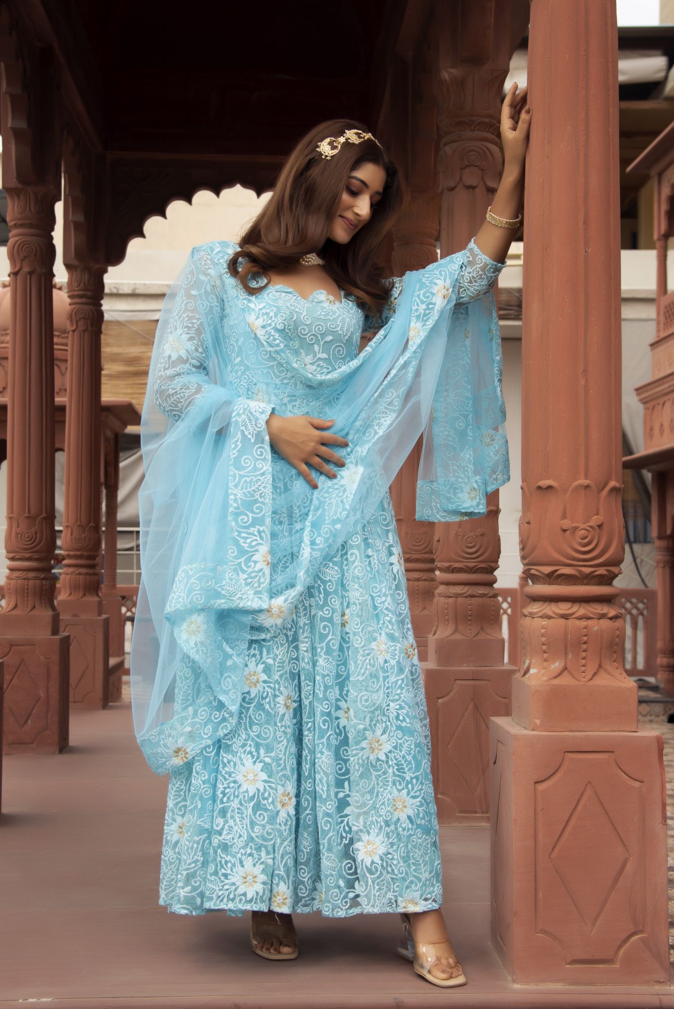 Blue Embroided Anarkali Suit Set