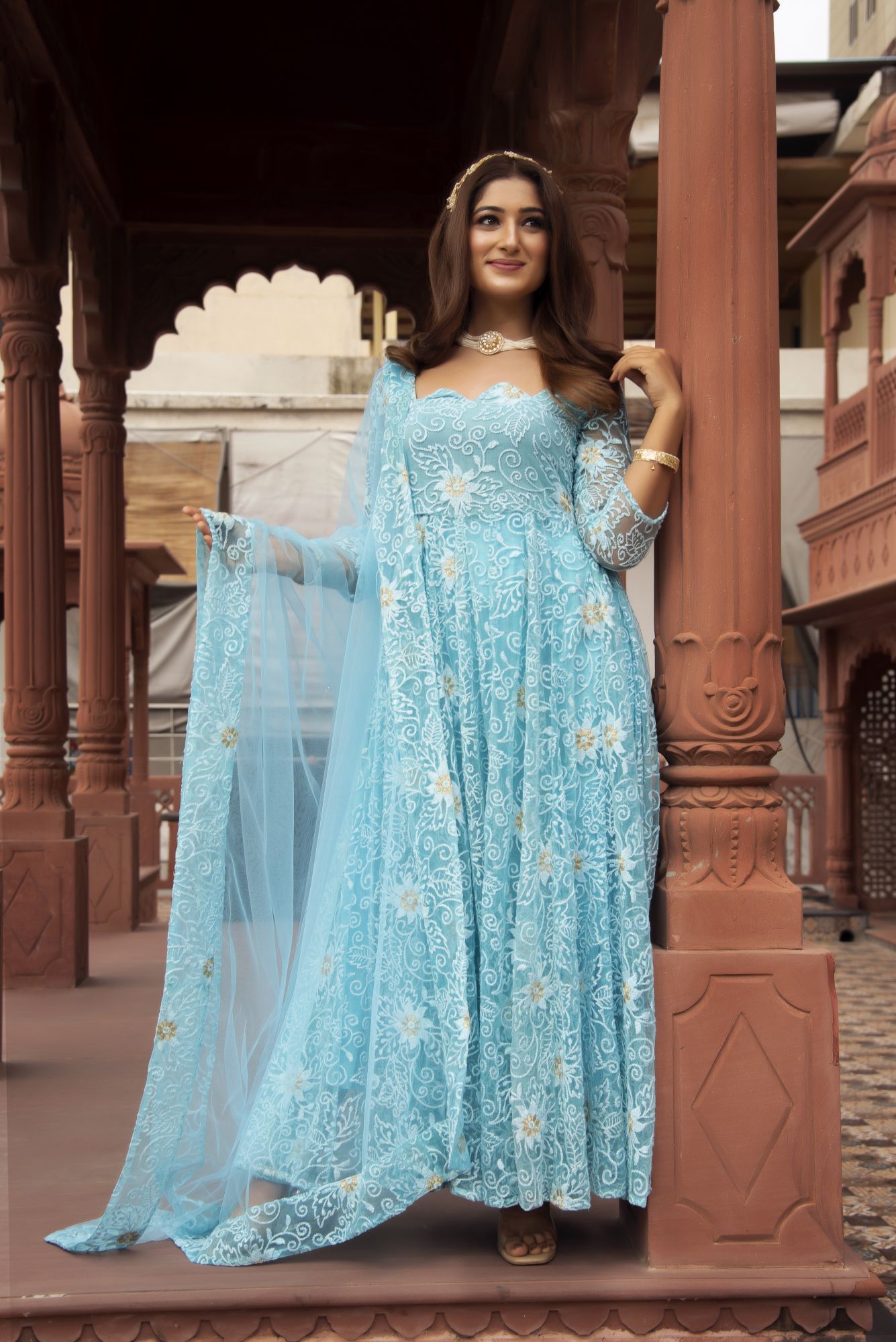 Blue Embroided Anarkali Suit Set
