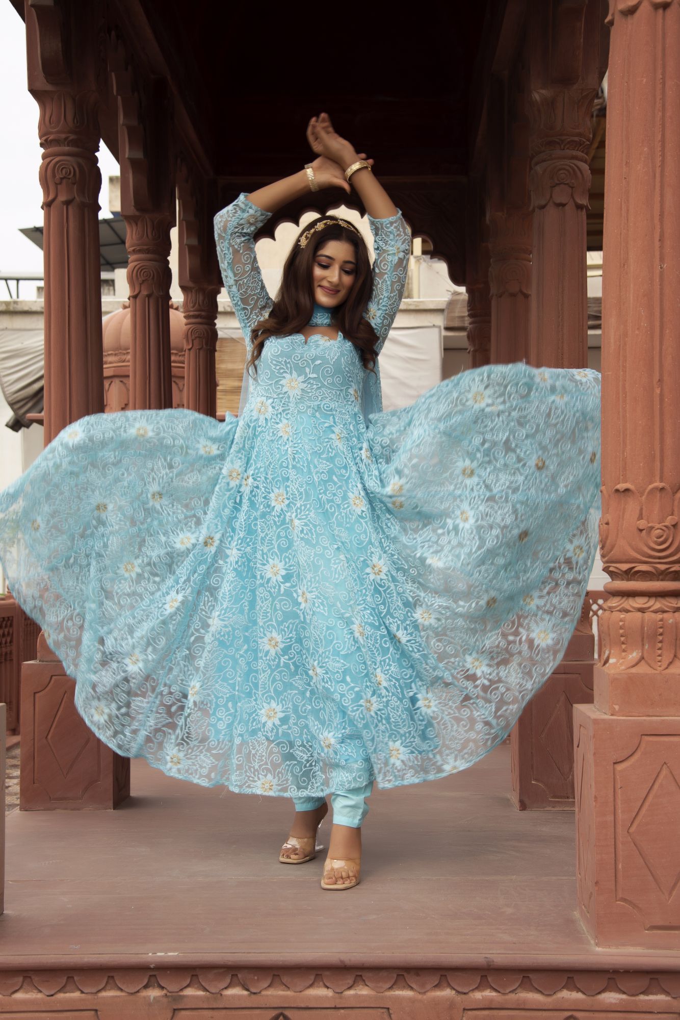 Blue Embroided Anarkali Suit Set
