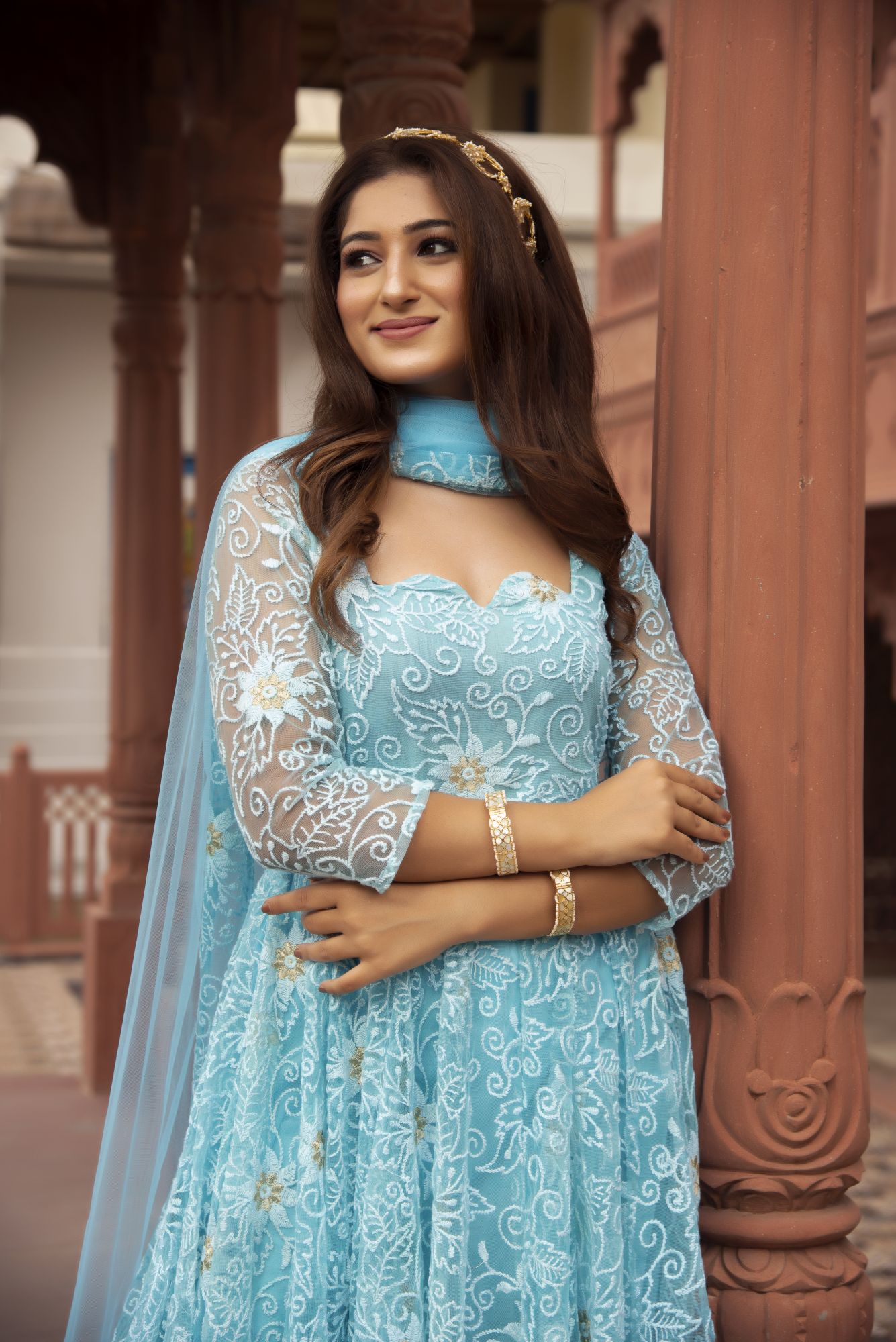 Blue Embroided Anarkali Suit Set