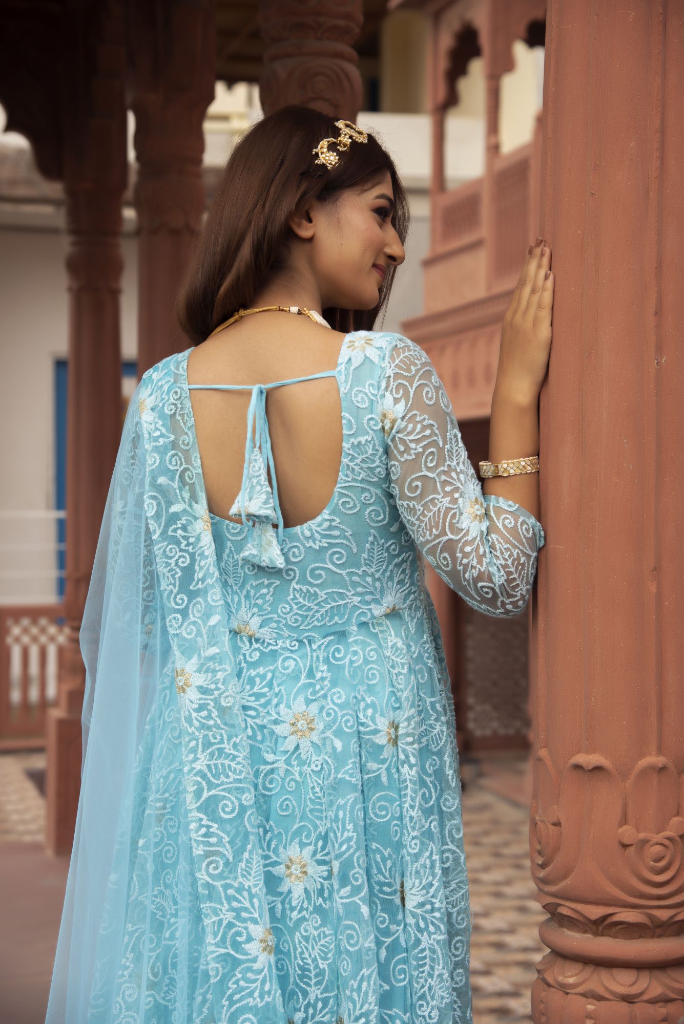 Blue Embroided Anarkali Suit Set