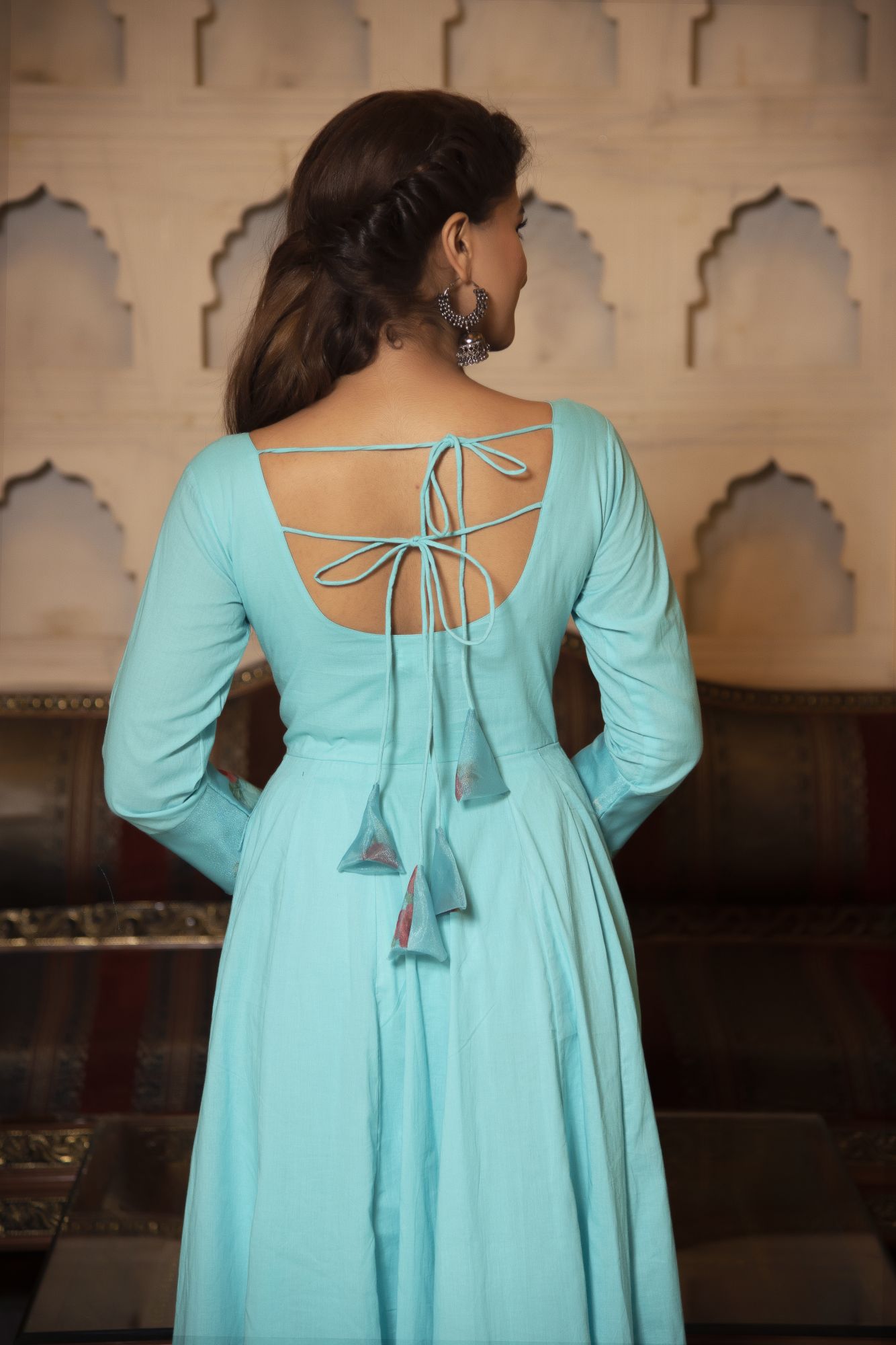 Flamingo Blue Floral Anarkali Suit Set