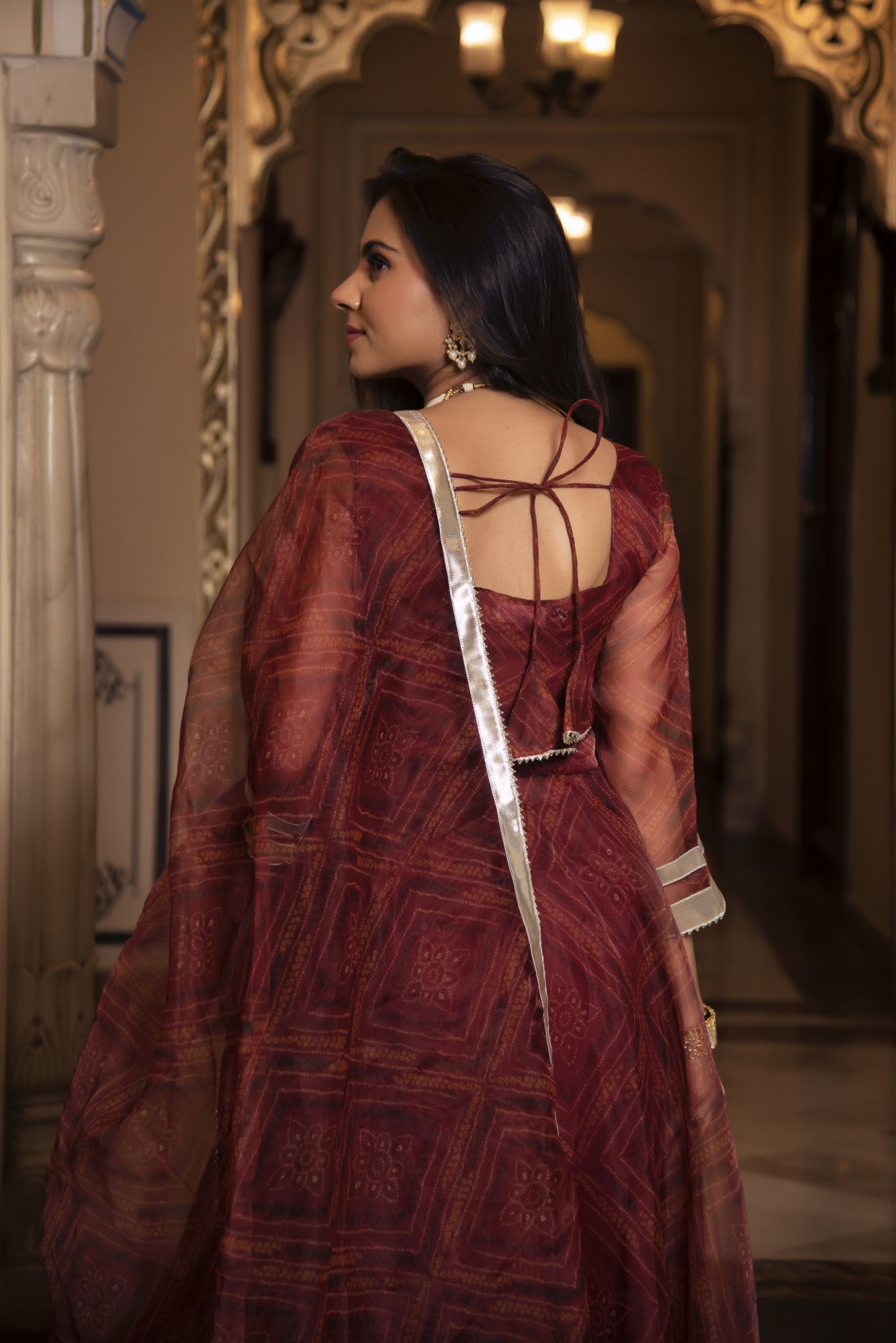 Dark Brown Bhandhej Gotapatti Organza Anarkali Suit Set