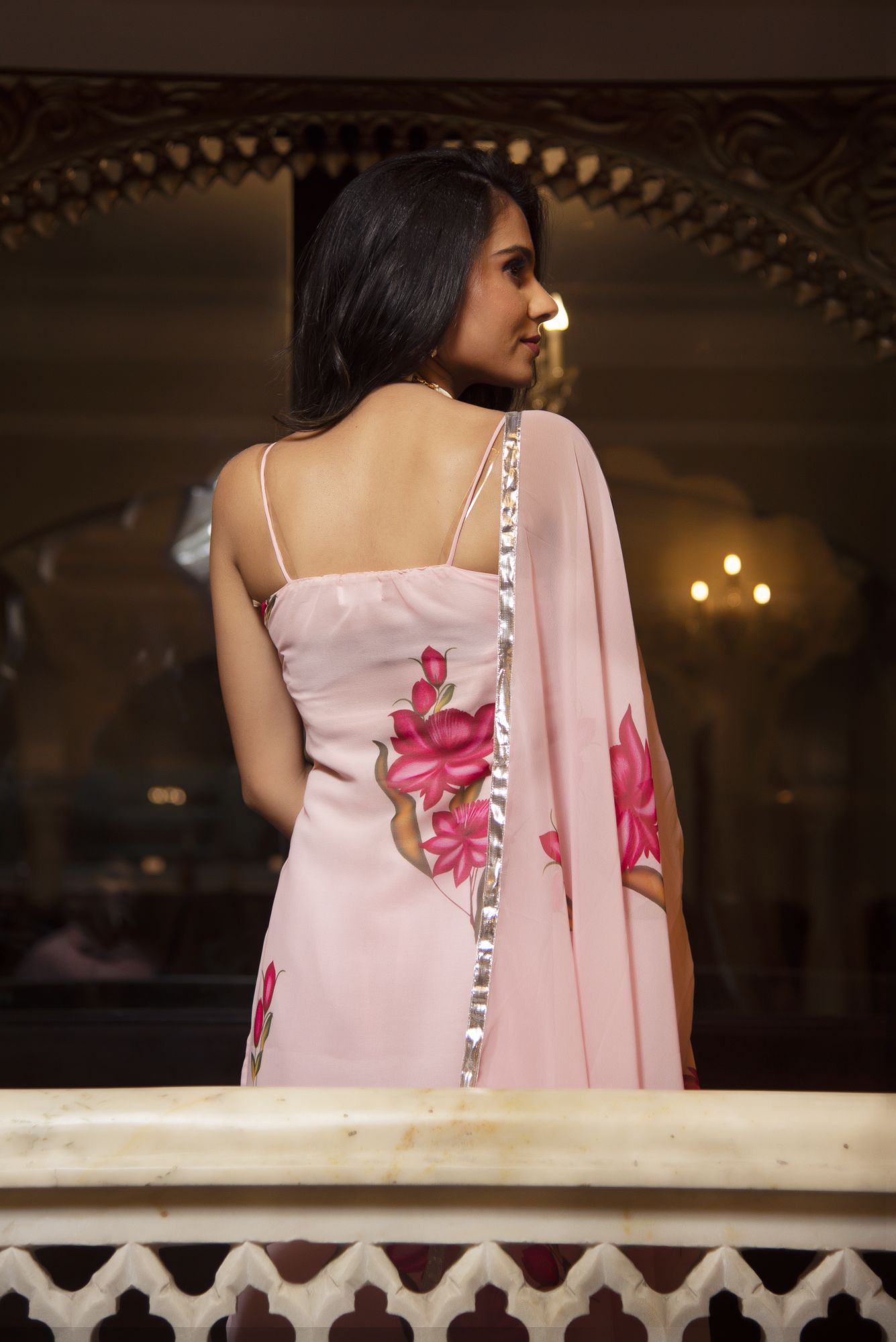 Lotus Pink Georgette Straight Suit Set