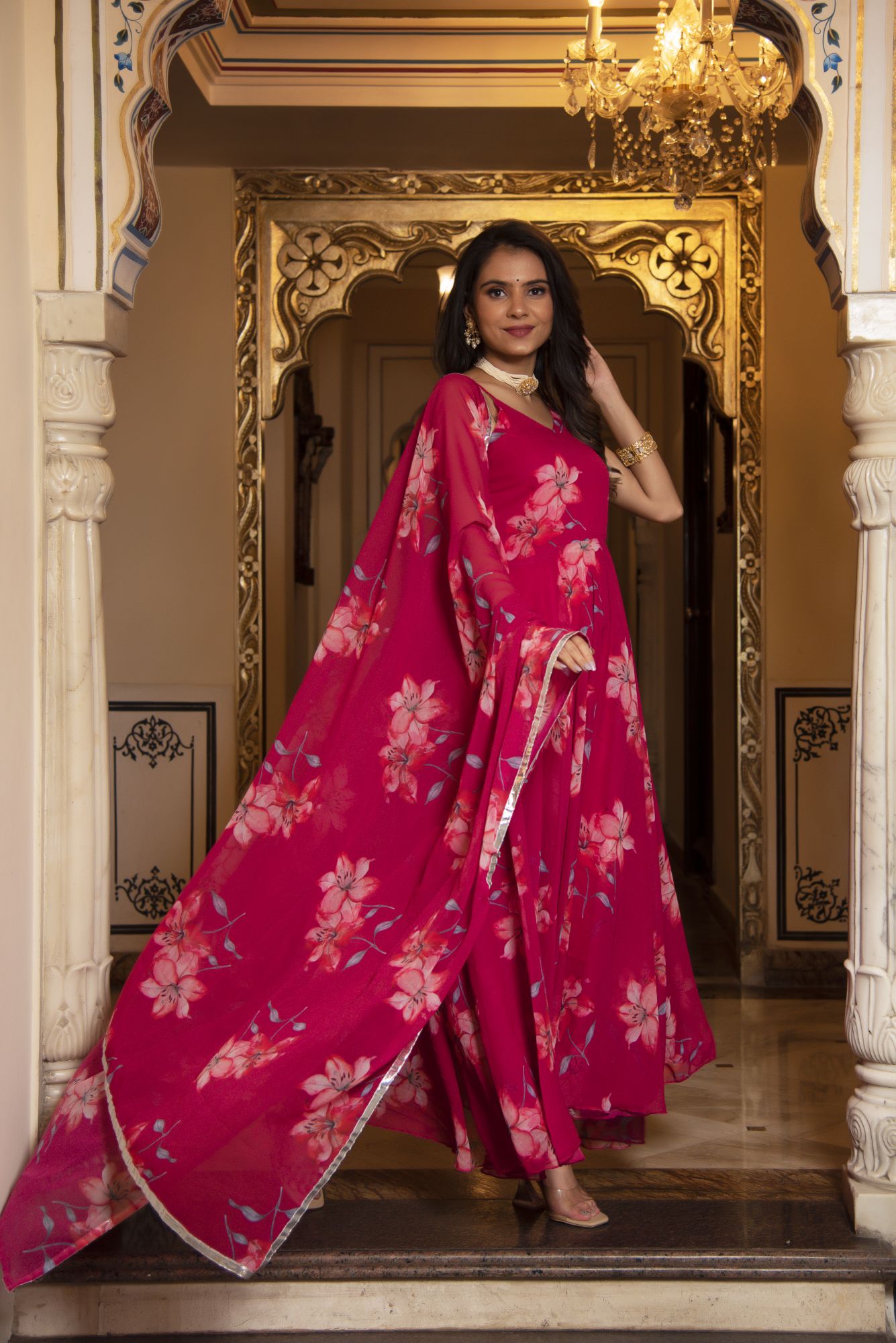 Strawberry Pink Anarkali Suit Set