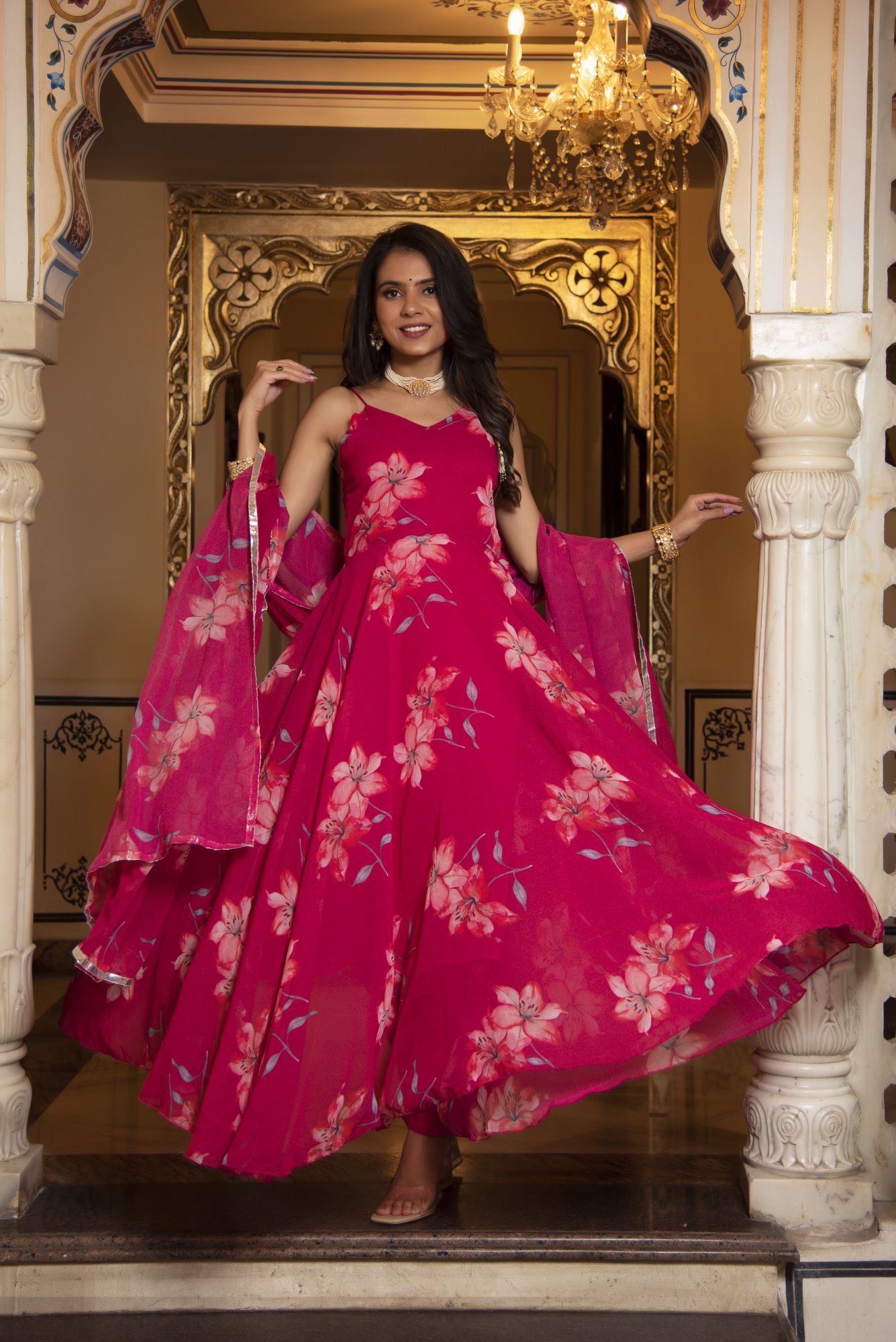 Strawberry Pink Anarkali Suit Set