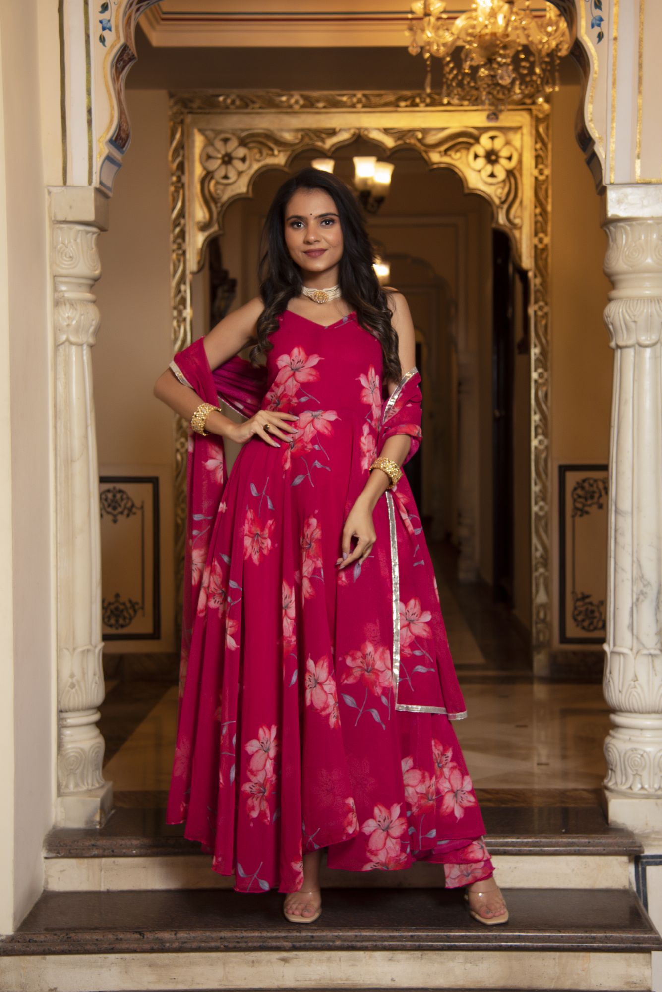 Strawberry Pink Anarkali Suit Set