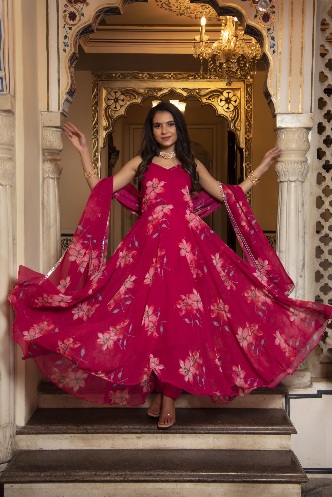 Strawberry Pink Anarkali Suit Set