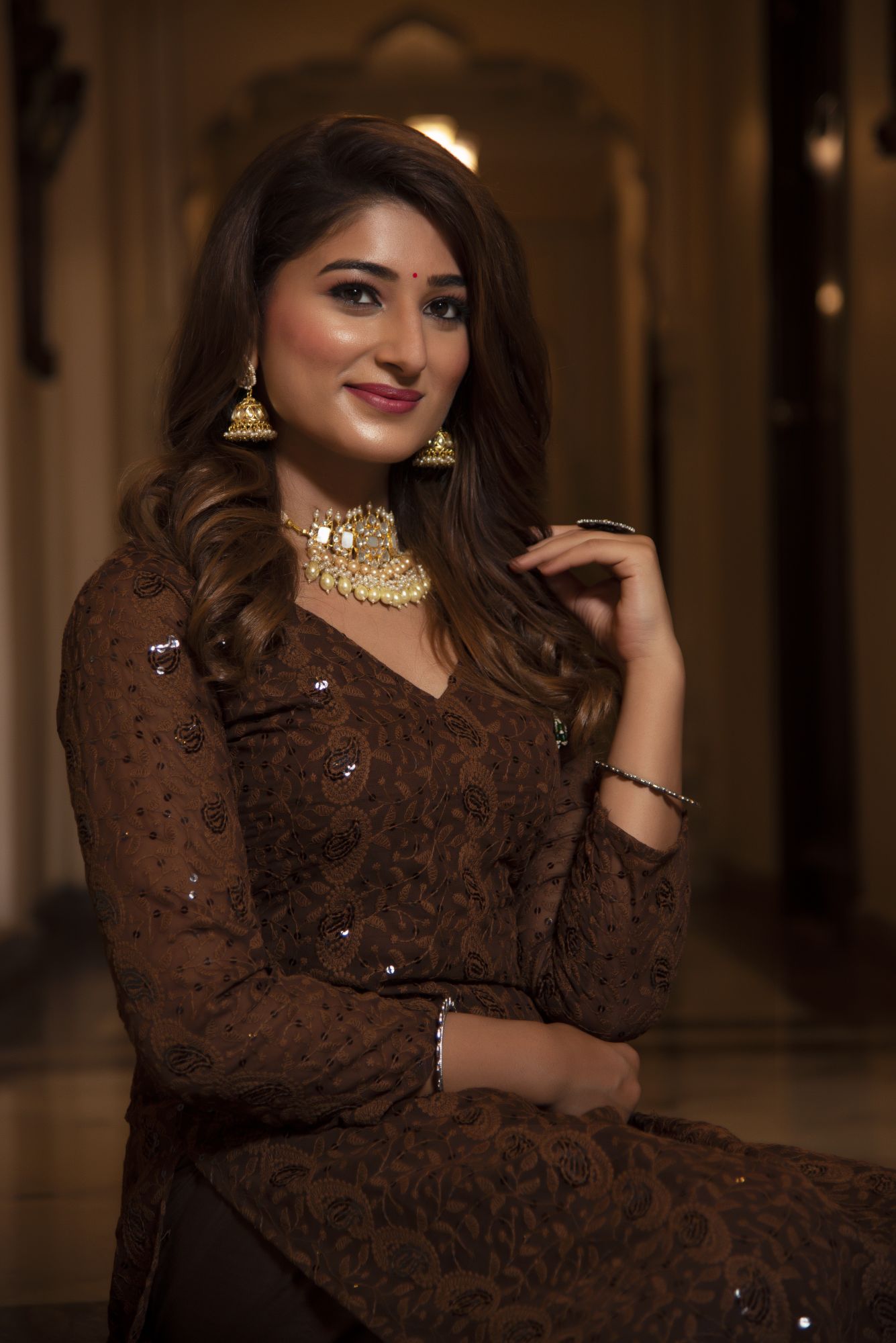 Brown Berry Chikankari Kurta Set With Georgette Dupatta