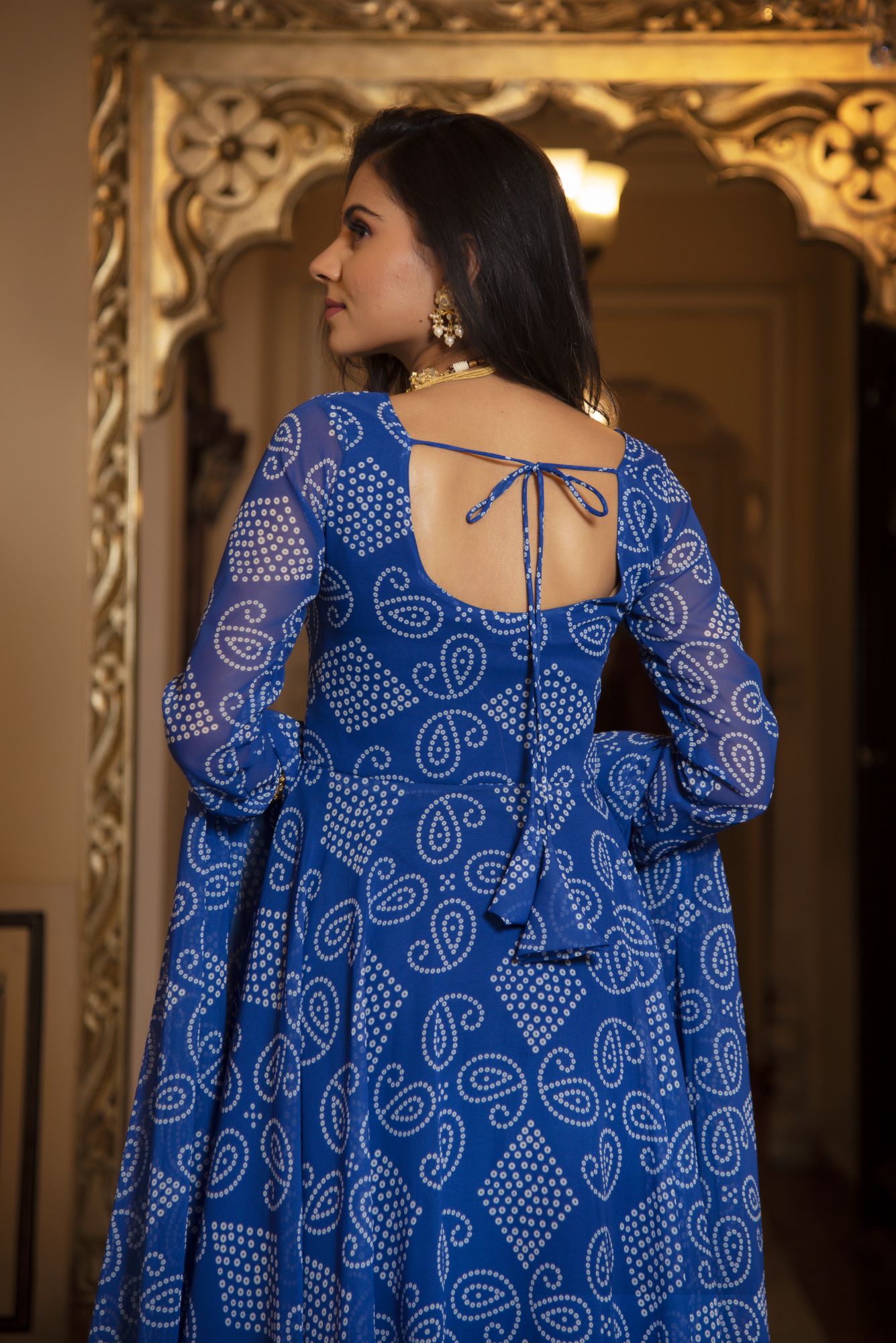 Berry Blue Bhandhej Anarkali Suit Set
