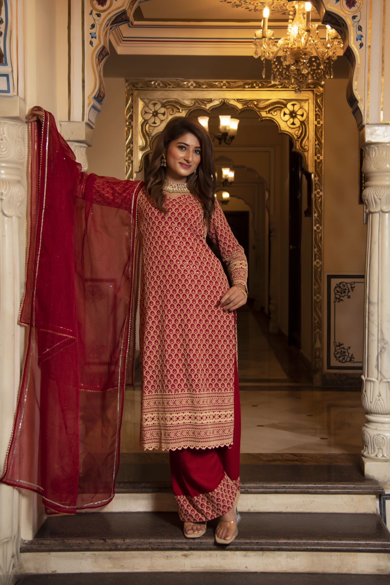 Royal Maan Chikankari Kurta Set with Organza Dupatta