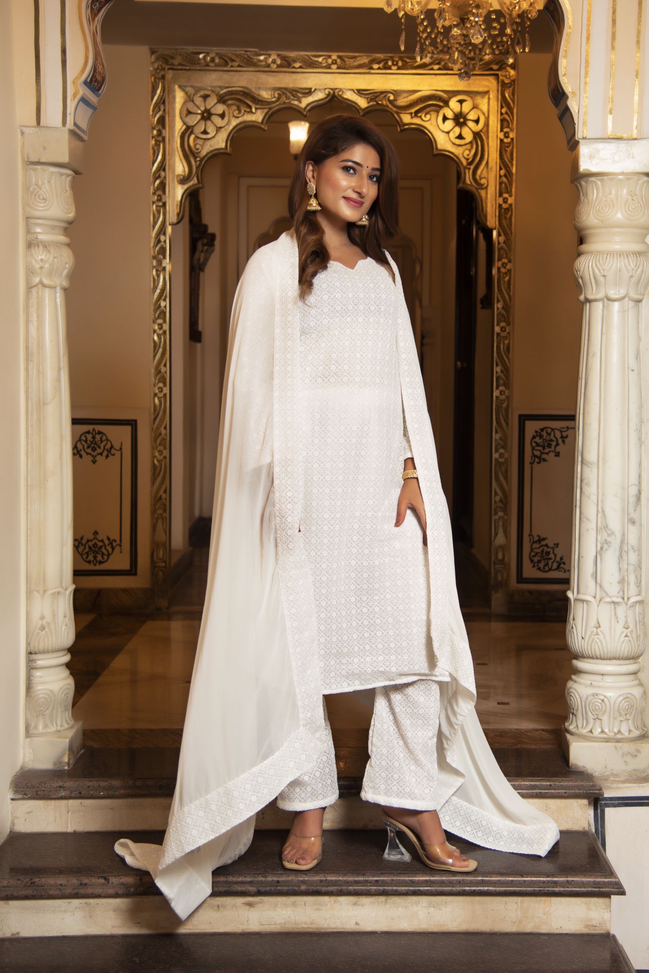 Swan White Chikankari Kurta Set