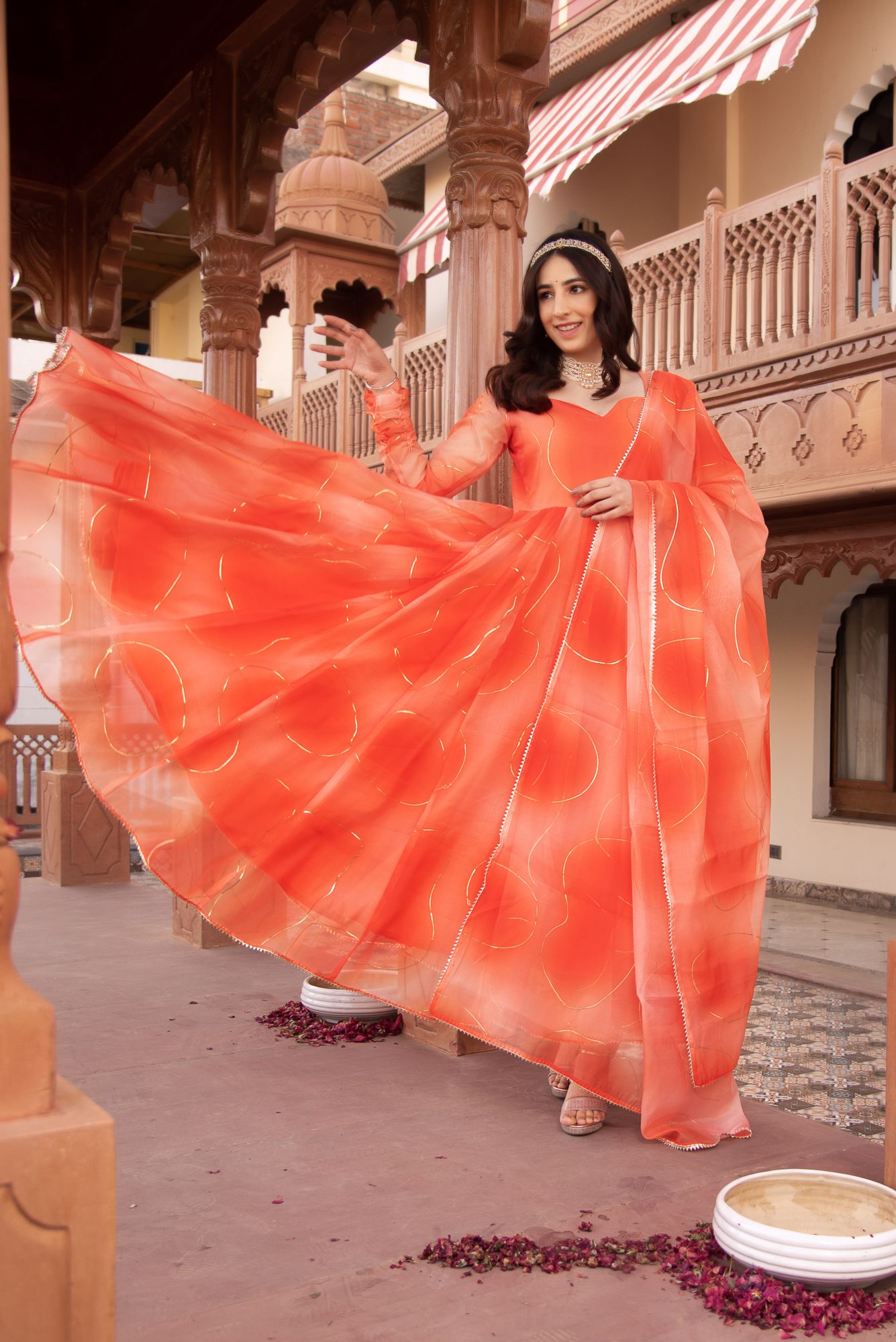 Splash Orange Organza Gotapatti Anarkali Suit Set