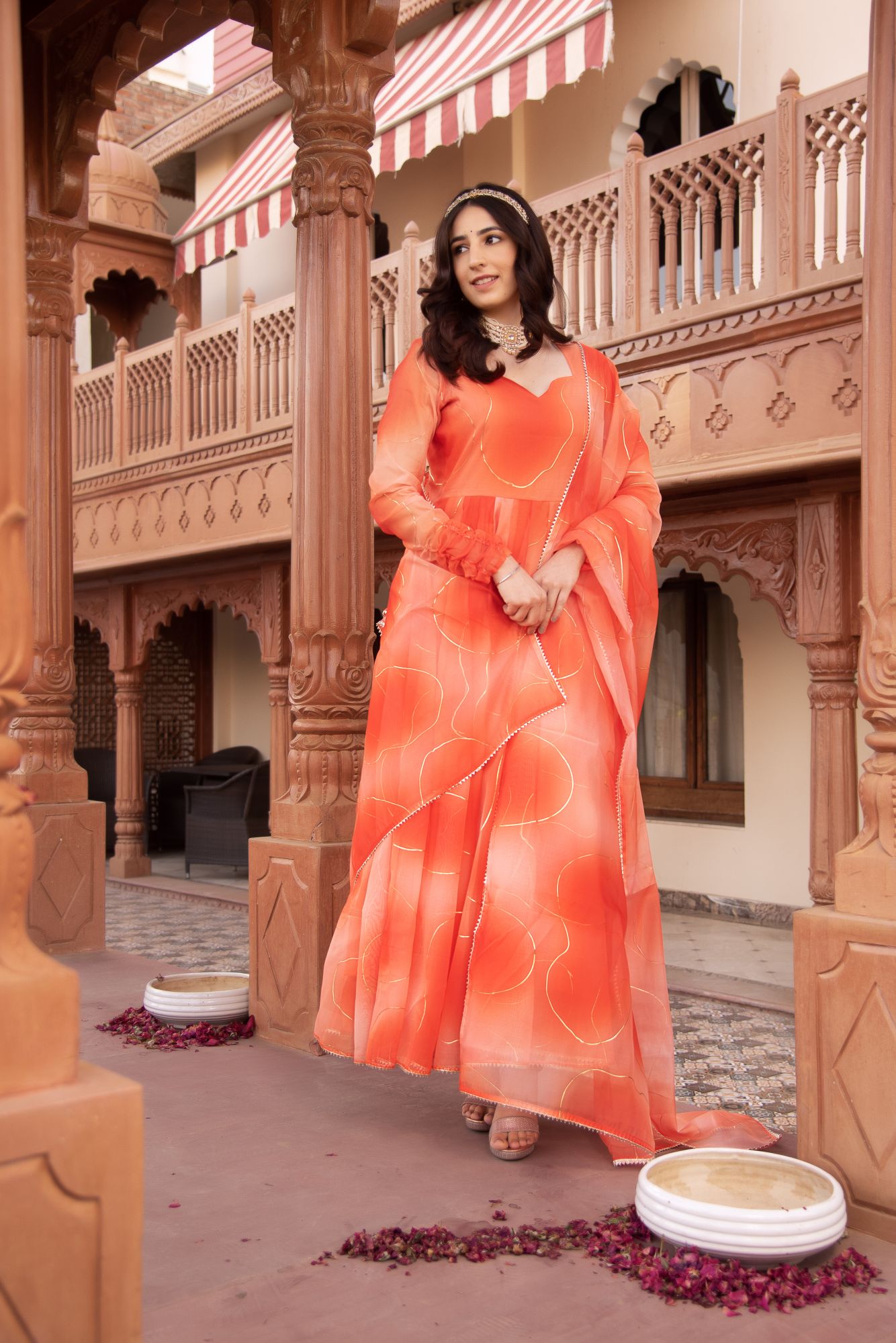 Splash Orange Organza Gotapatti Anarkali Suit Set