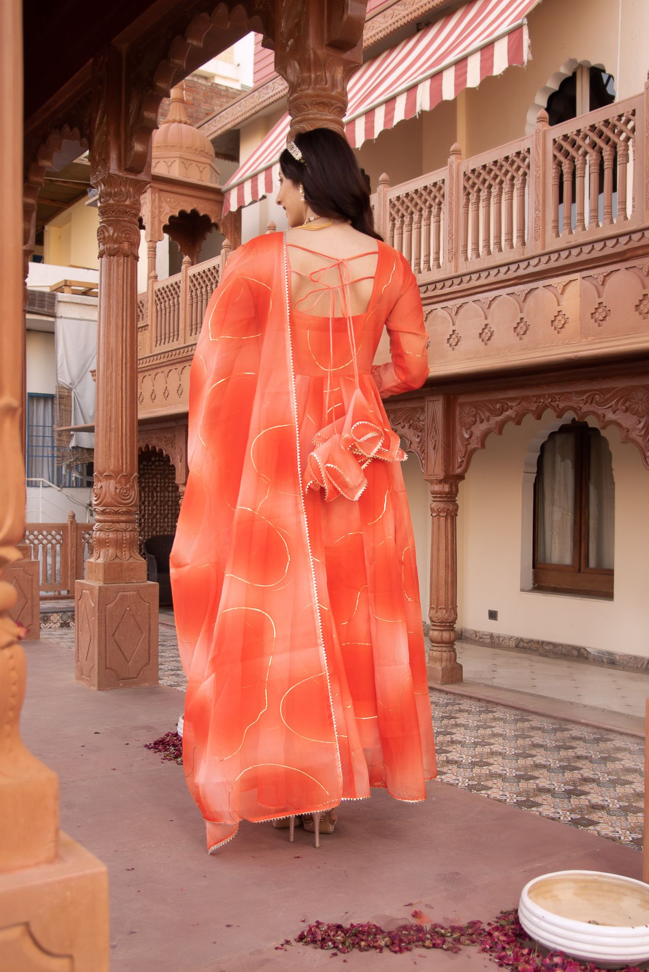 Splash Orange Organza Gotapatti Anarkali Suit Set