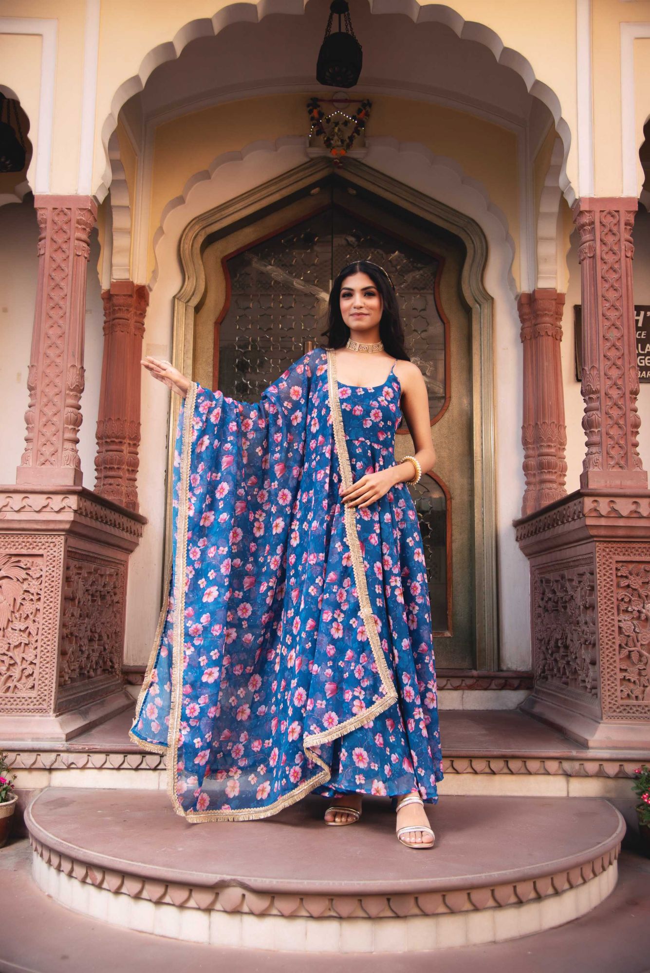 Periwinkle Blue Sleeveless Gotapatti Anarkali Suit Set
