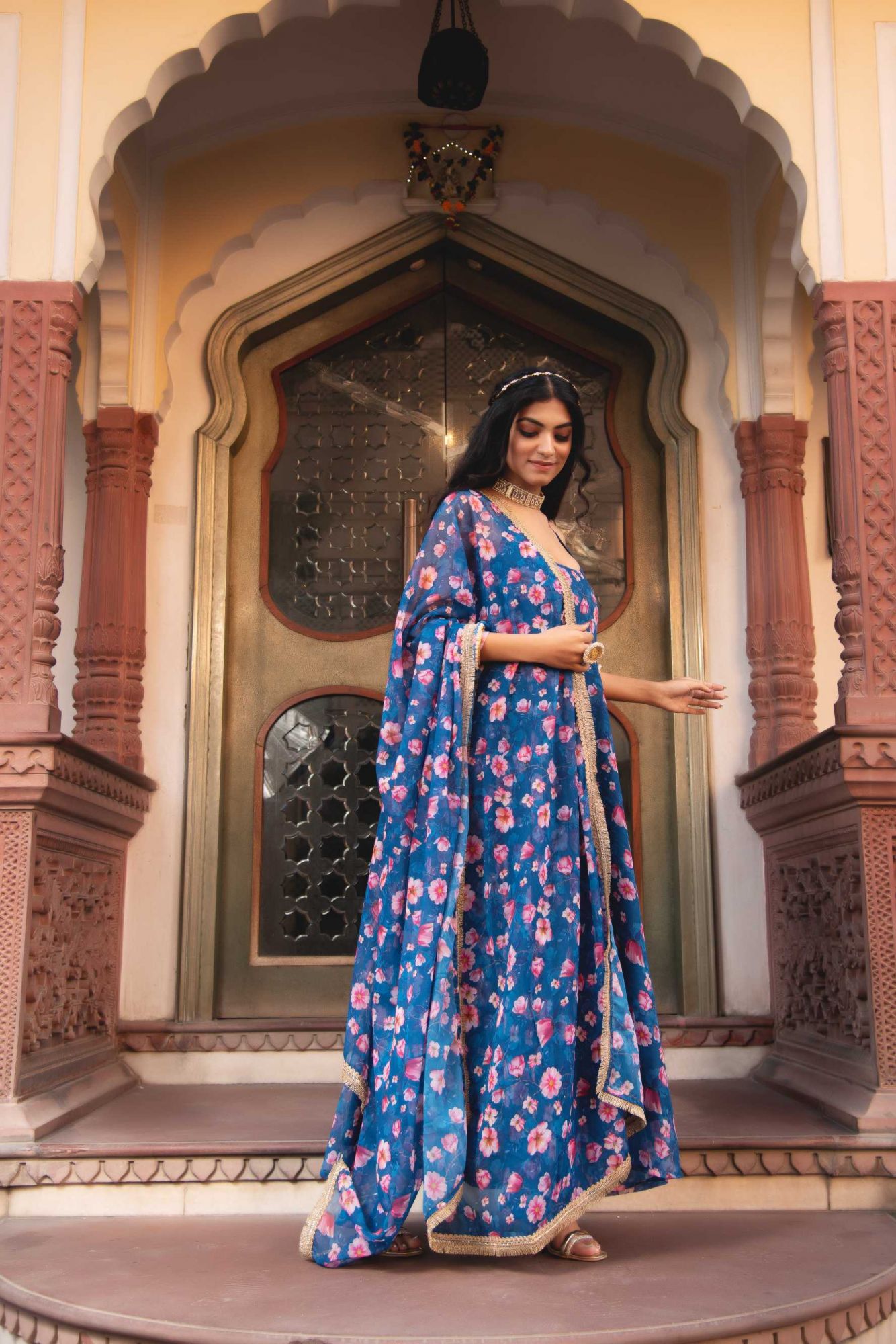 Periwinkle Blue Sleeveless Gotapatti Anarkali Suit Set