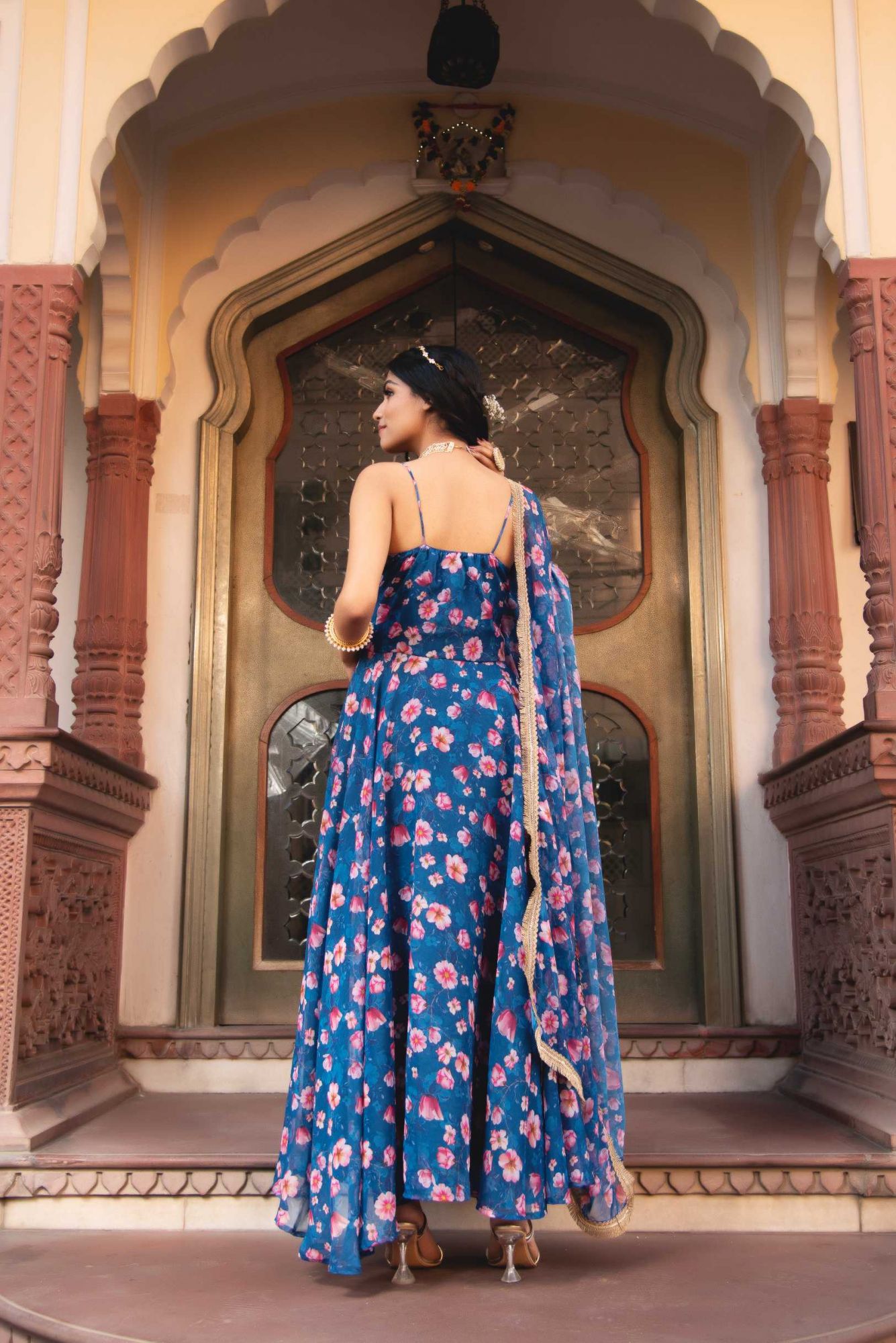 Periwinkle Blue Sleeveless Gotapatti Anarkali Suit Set