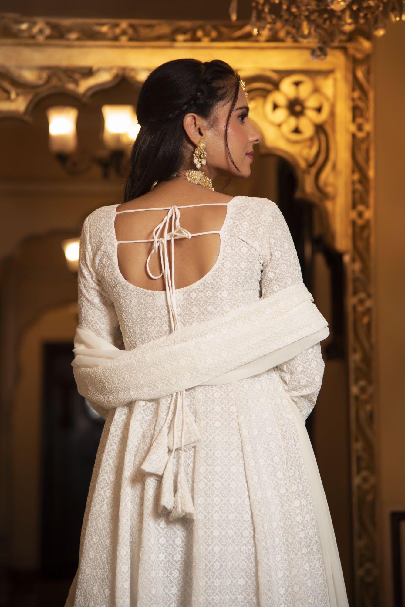 Swan White Chikankari Anarkali Suit Set