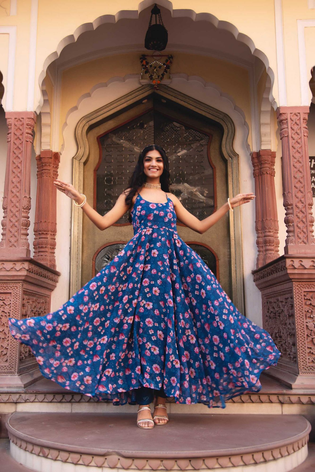 Periwinkle Blue Sleeveless Gotapatti Anarkali Suit Set