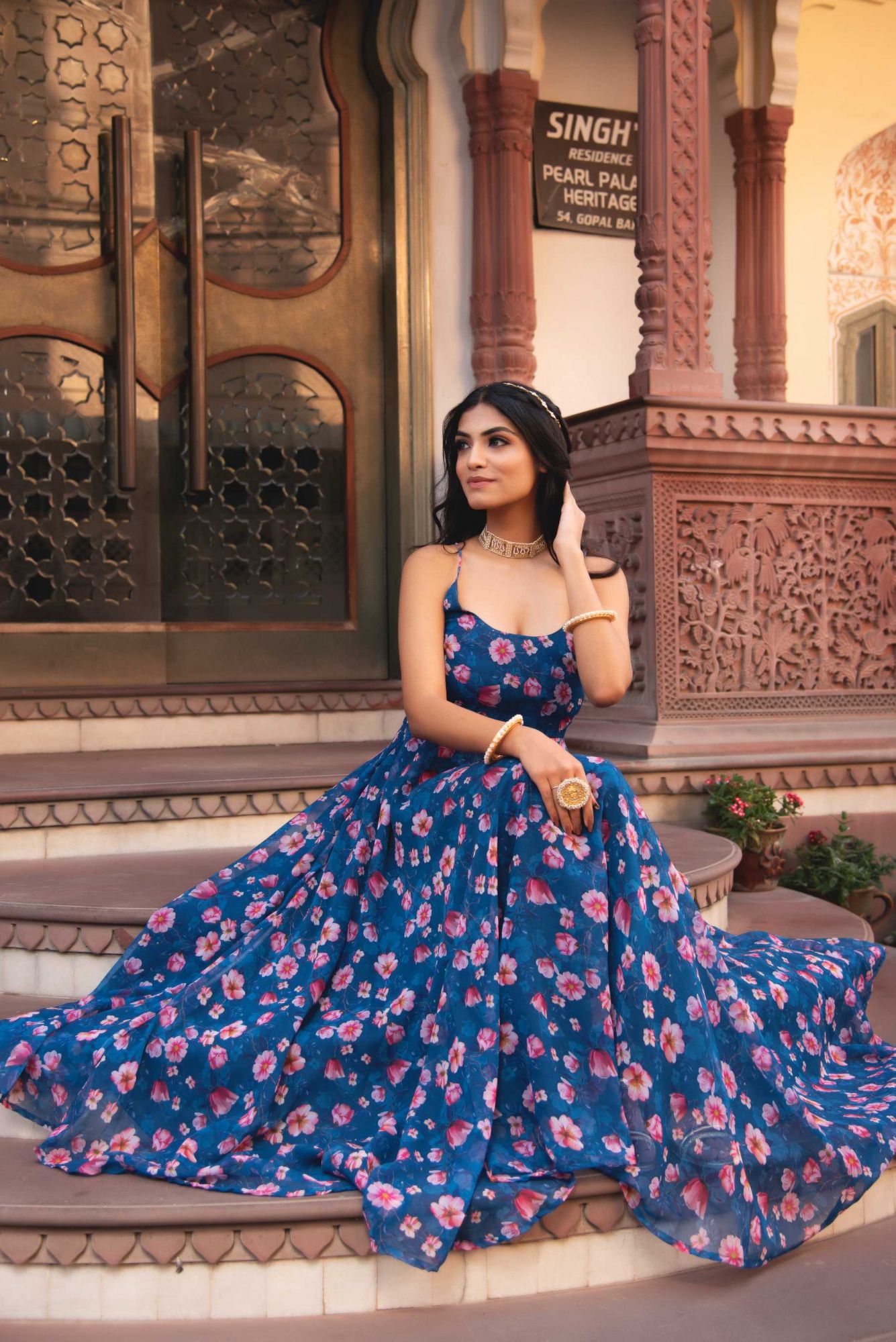 Periwinkle Blue Sleeveless Gotapatti Anarkali Suit Set