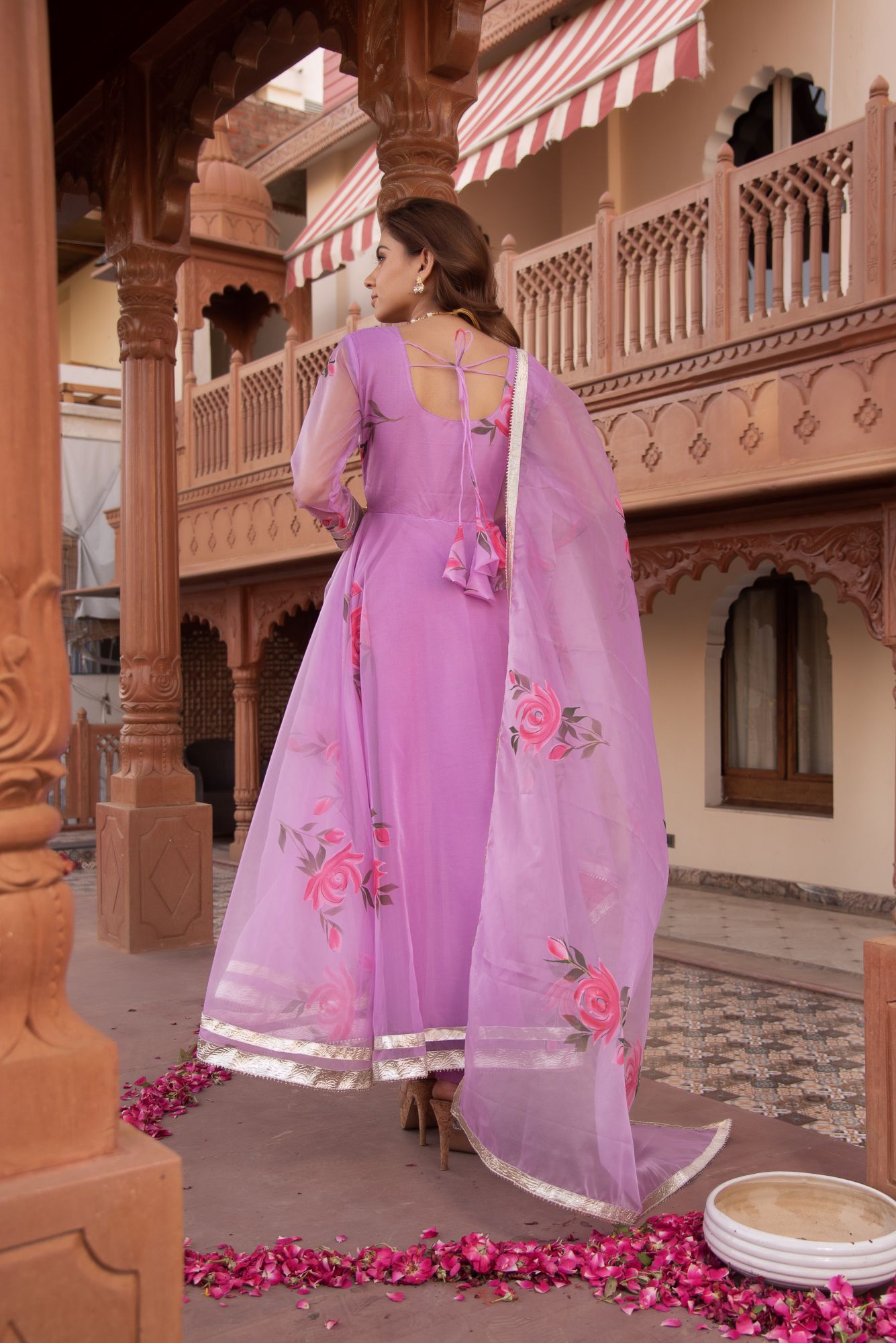 Lilac Handpainted Organza Gotapatti Anarkali Suit Set