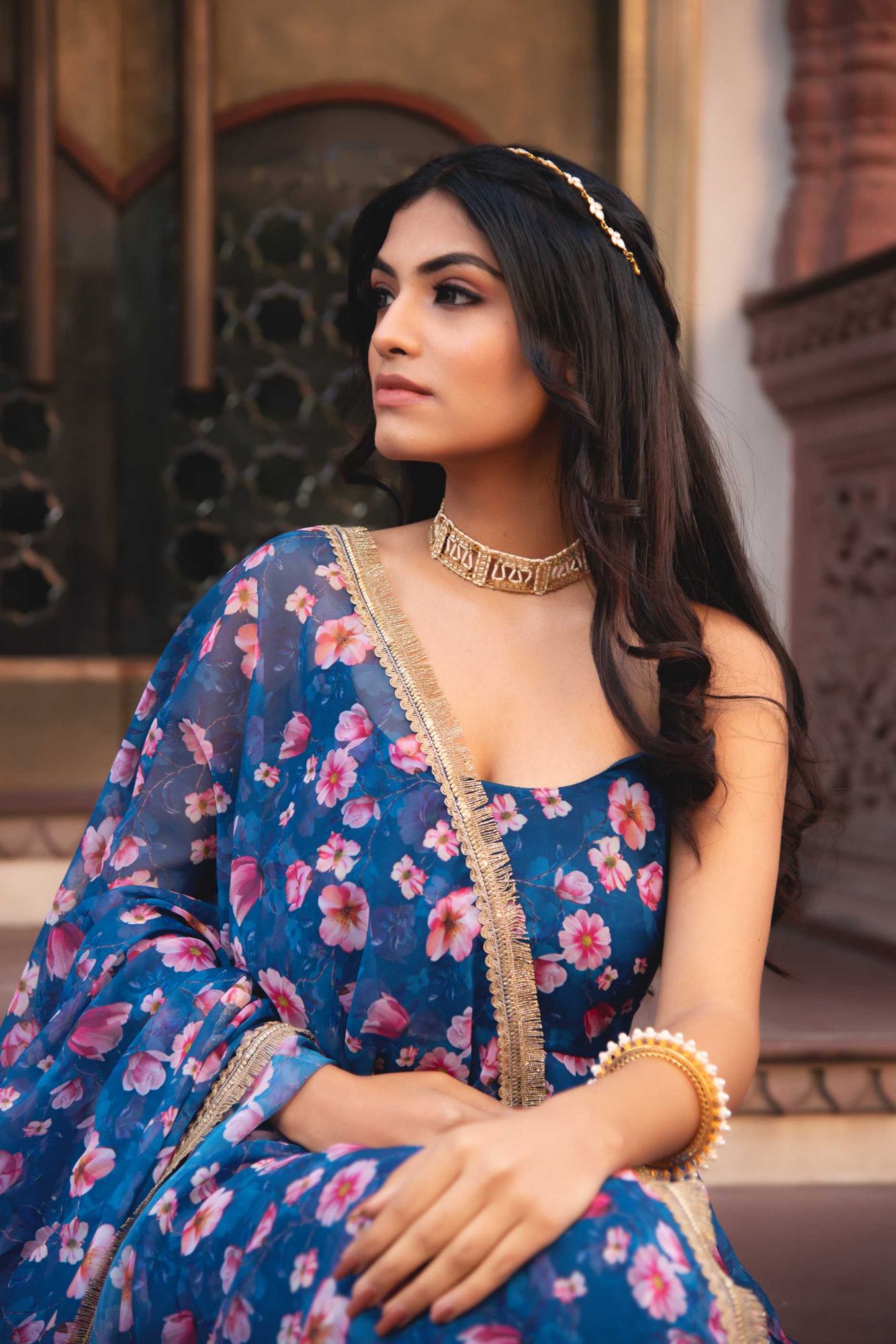 Periwinkle Blue Sleeveless Gotapatti Anarkali Suit Set