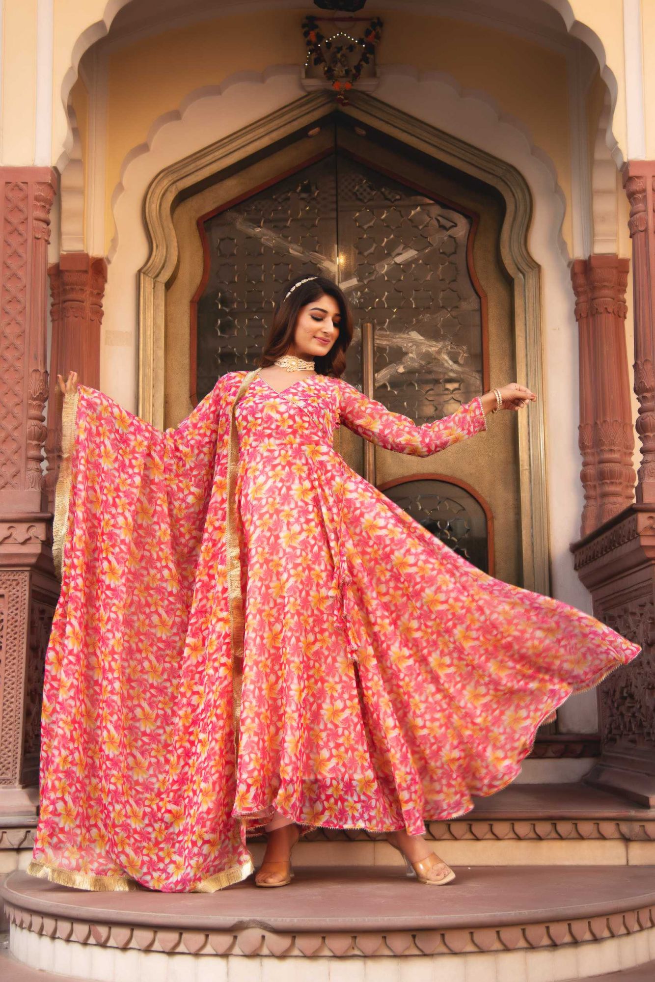Pink Blossom Gotapatti Anarkali Suit Set
